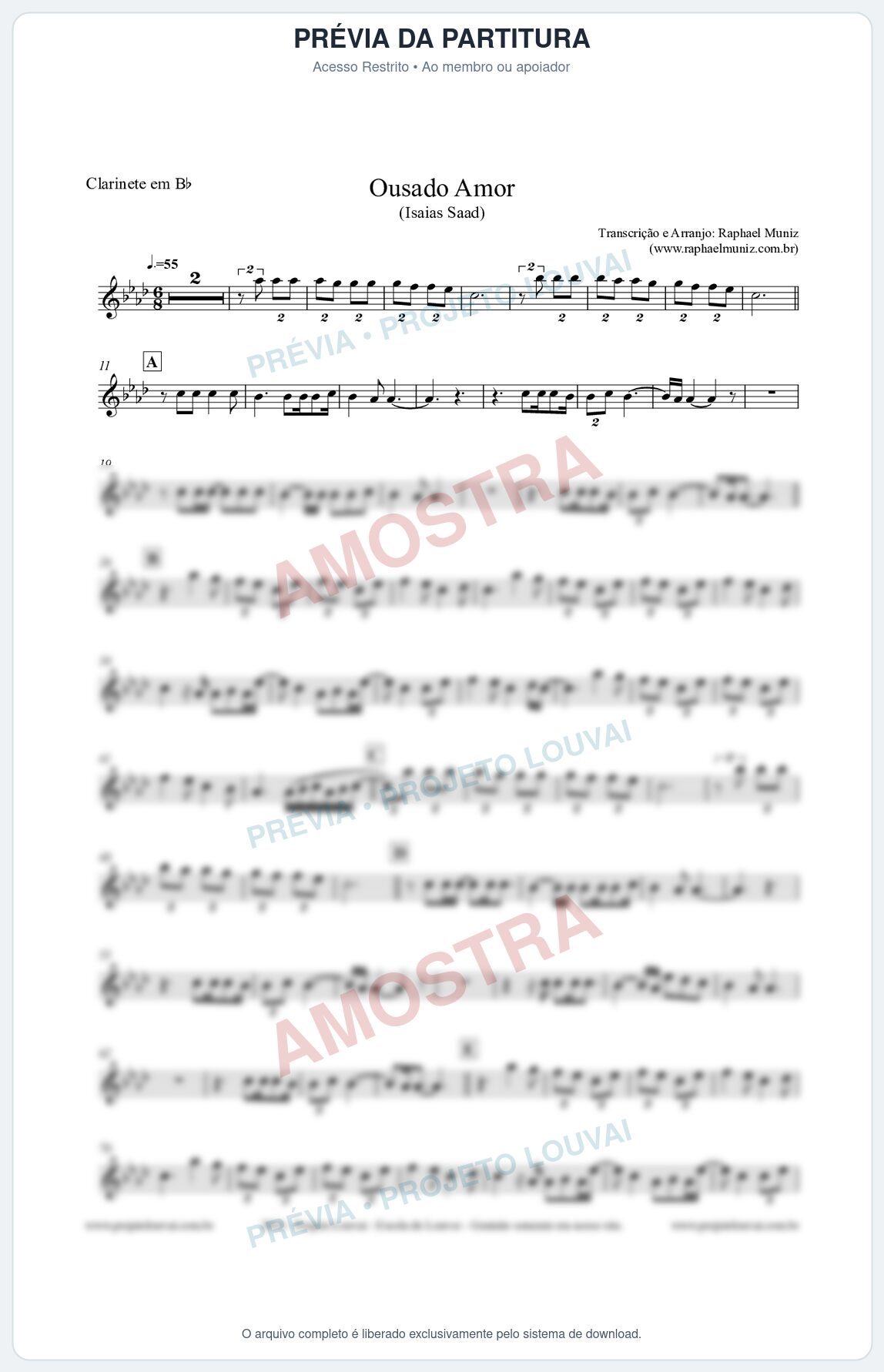 Prévia protegida da primeira página da partitura Partitura para Clarinete - Ousado Amor (Reckless Love) - Isaias Saad