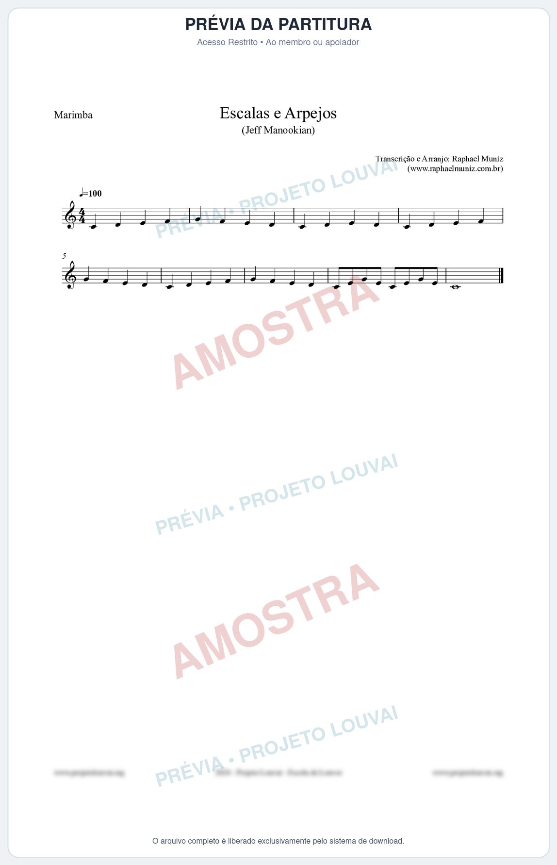 Prévia protegida da primeira página da partitura Partitura para Marimba - Escalas e Arpejos - Jeff Manookian