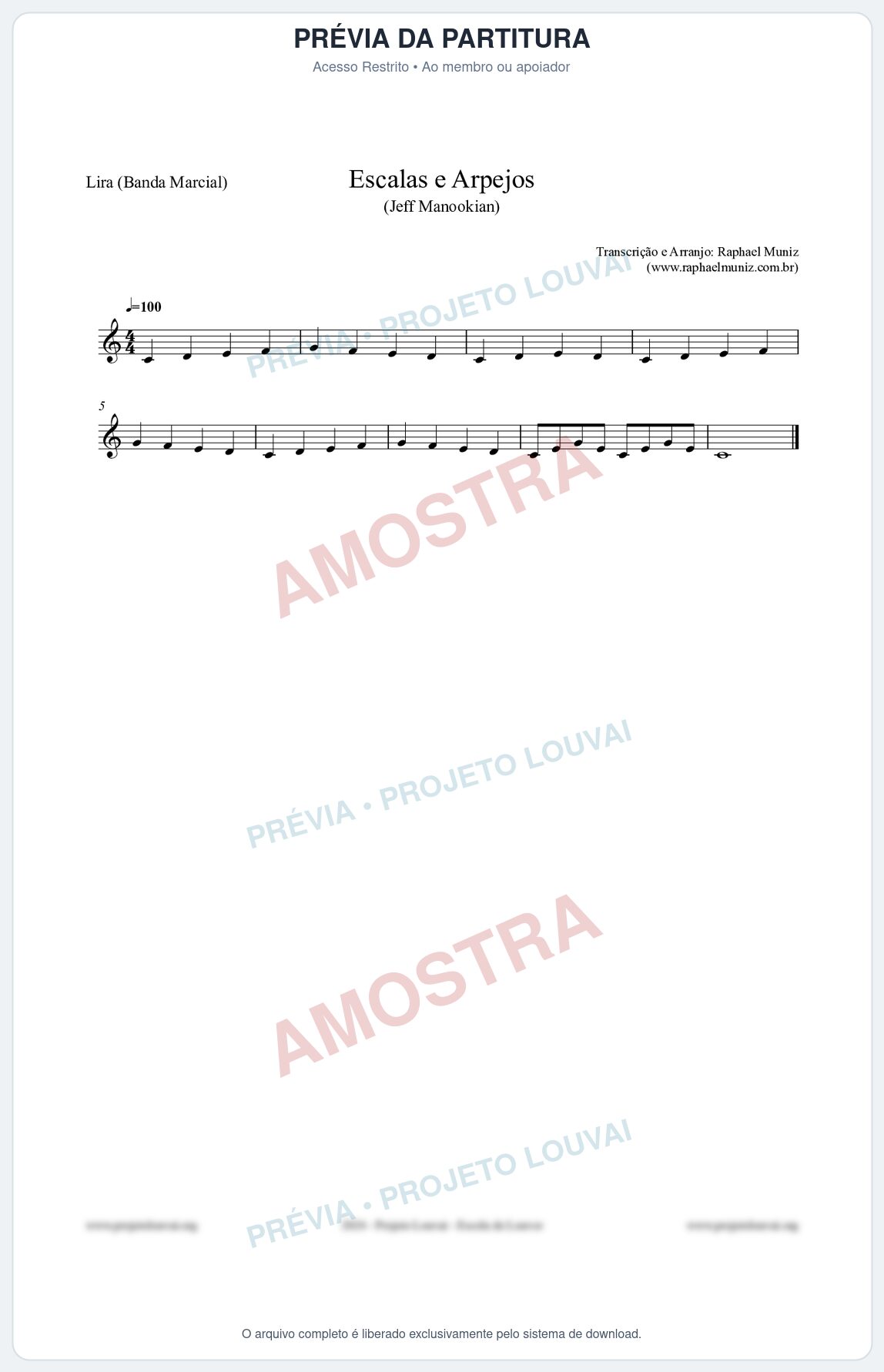 Prévia protegida da primeira página da partitura Partitura para Lira (Banda Marcial) - Escalas e Arpejos - Jeff Manookian