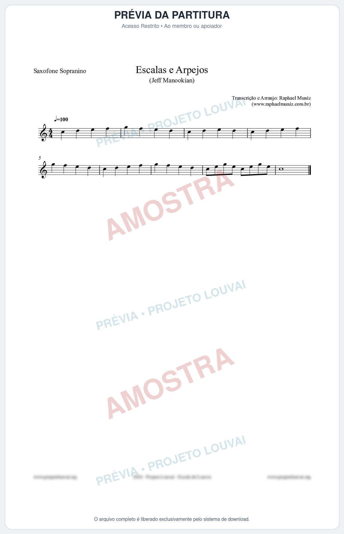 Prévia protegida da primeira página da partitura Partitura para Saxophone Sopranino - Escalas e Arpejos - Jeff Manookian