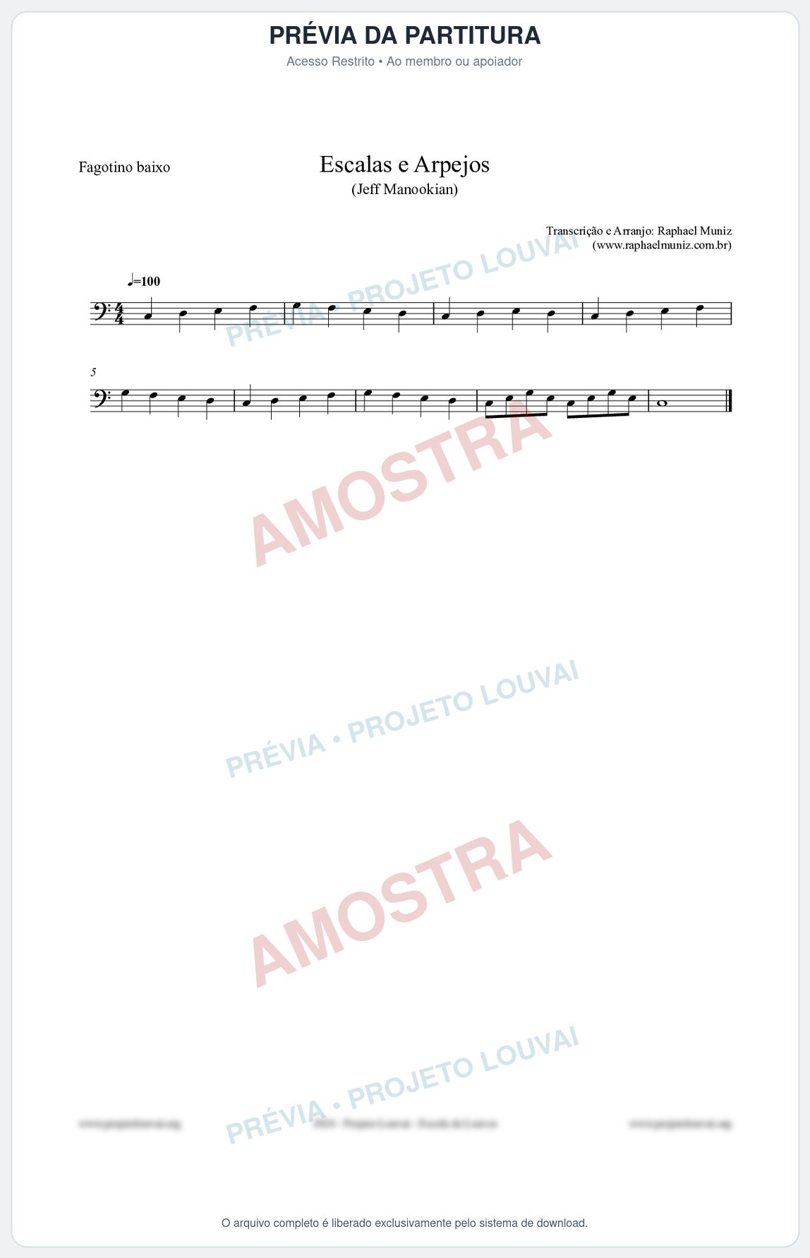 Prévia protegida da primeira página da partitura Partitura para Fagotino baixo - Escalas e Arpejos - Jeff Manookian