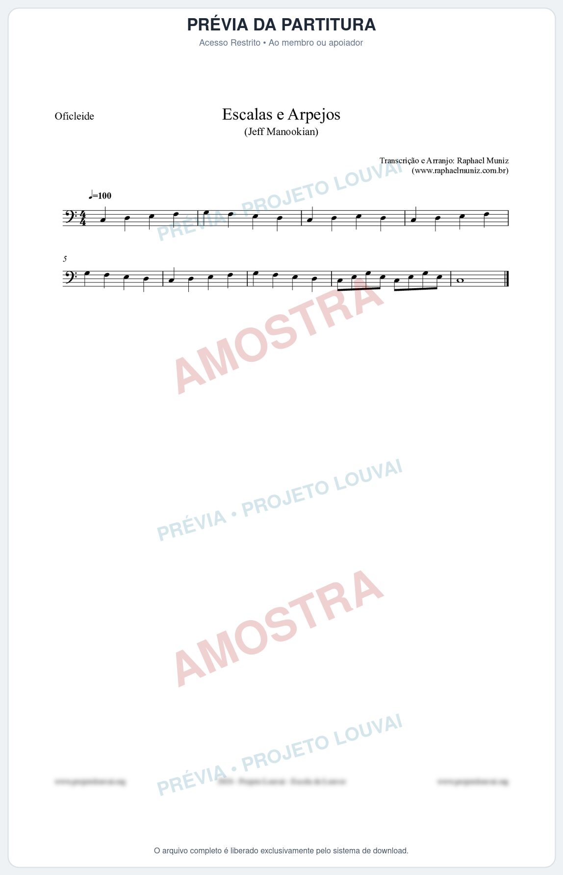 Prévia protegida da primeira página da partitura Partitura para Oficleide - Escalas e Arpejos - Jeff Manookian