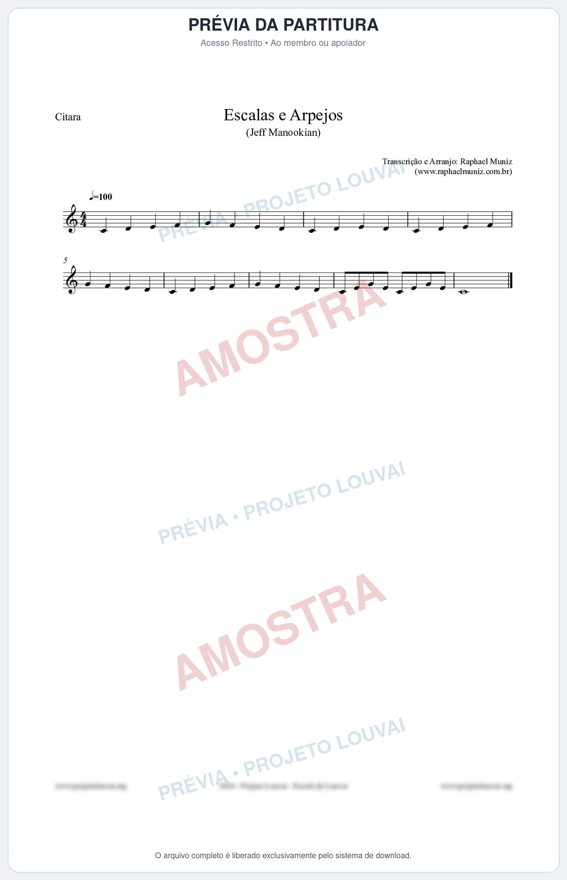 Prévia protegida da primeira página da partitura Partitura para Cítara - Escalas e Arpejos - Jeff Manookian