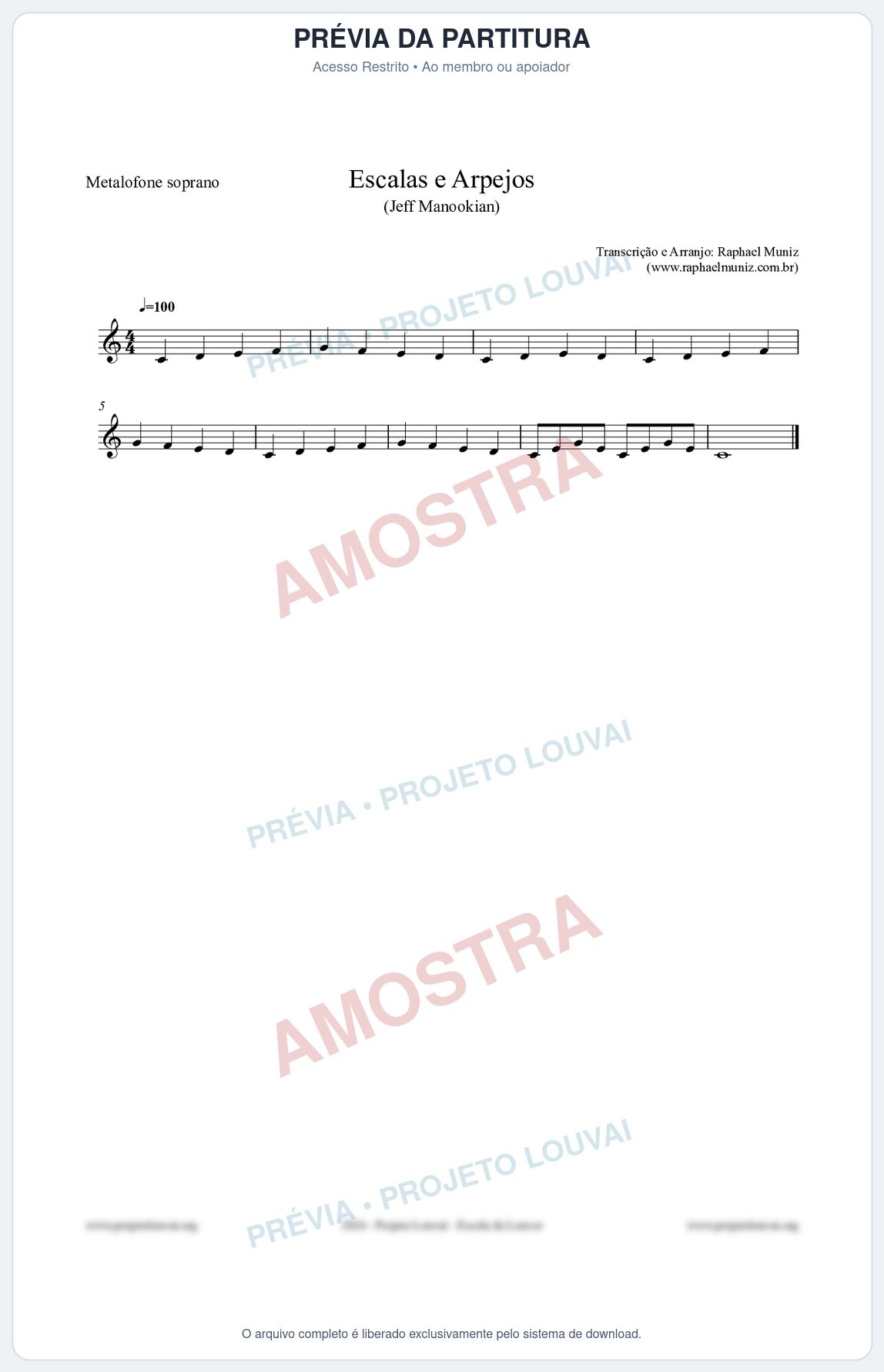 Prévia protegida da primeira página da partitura Partitura para Metalofone soprano - Escalas e Arpejos - Jeff Manookian
