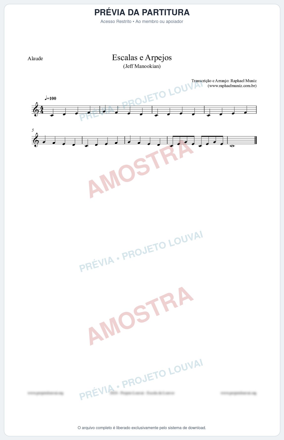 Prévia protegida da primeira página da partitura Partitura para Alaúde - Escalas e Arpejos - Jeff Manookian