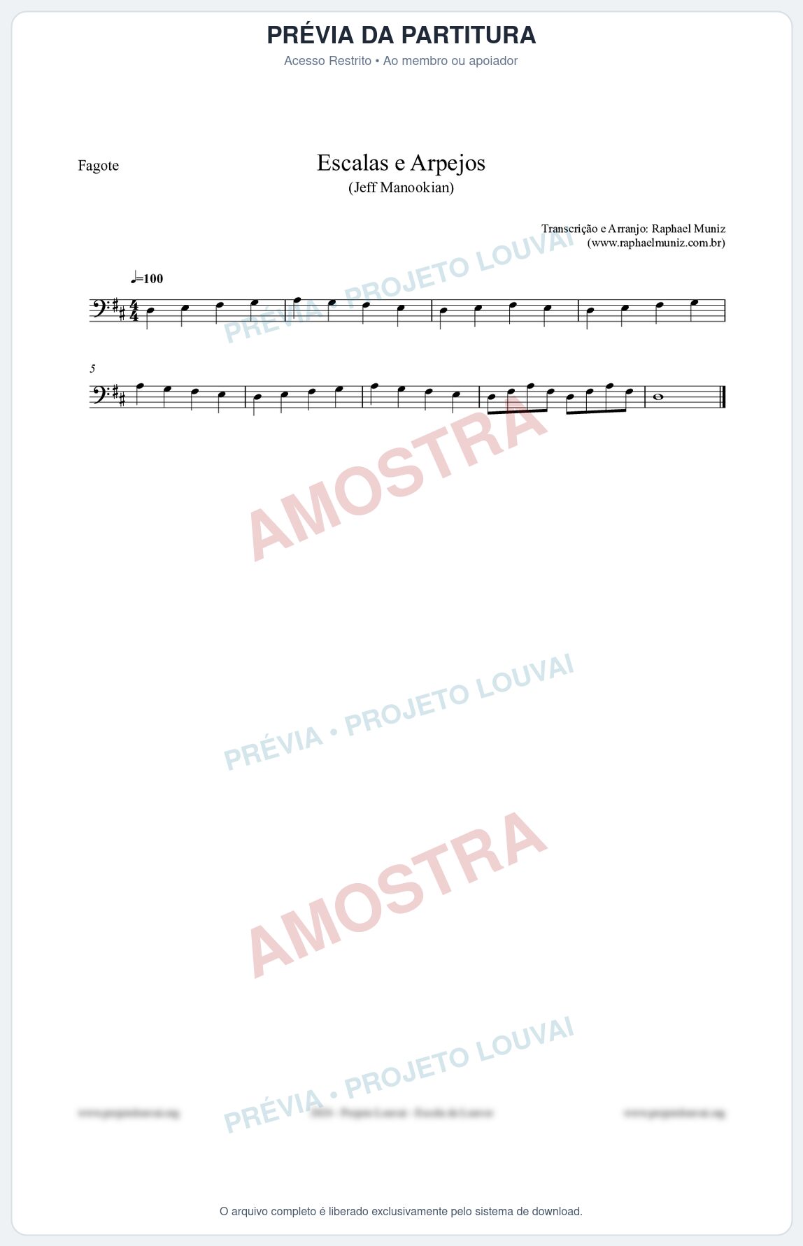 Prévia protegida da primeira página da partitura Partitura para Fagote - Escalas e Arpejos - Jeff Manookian