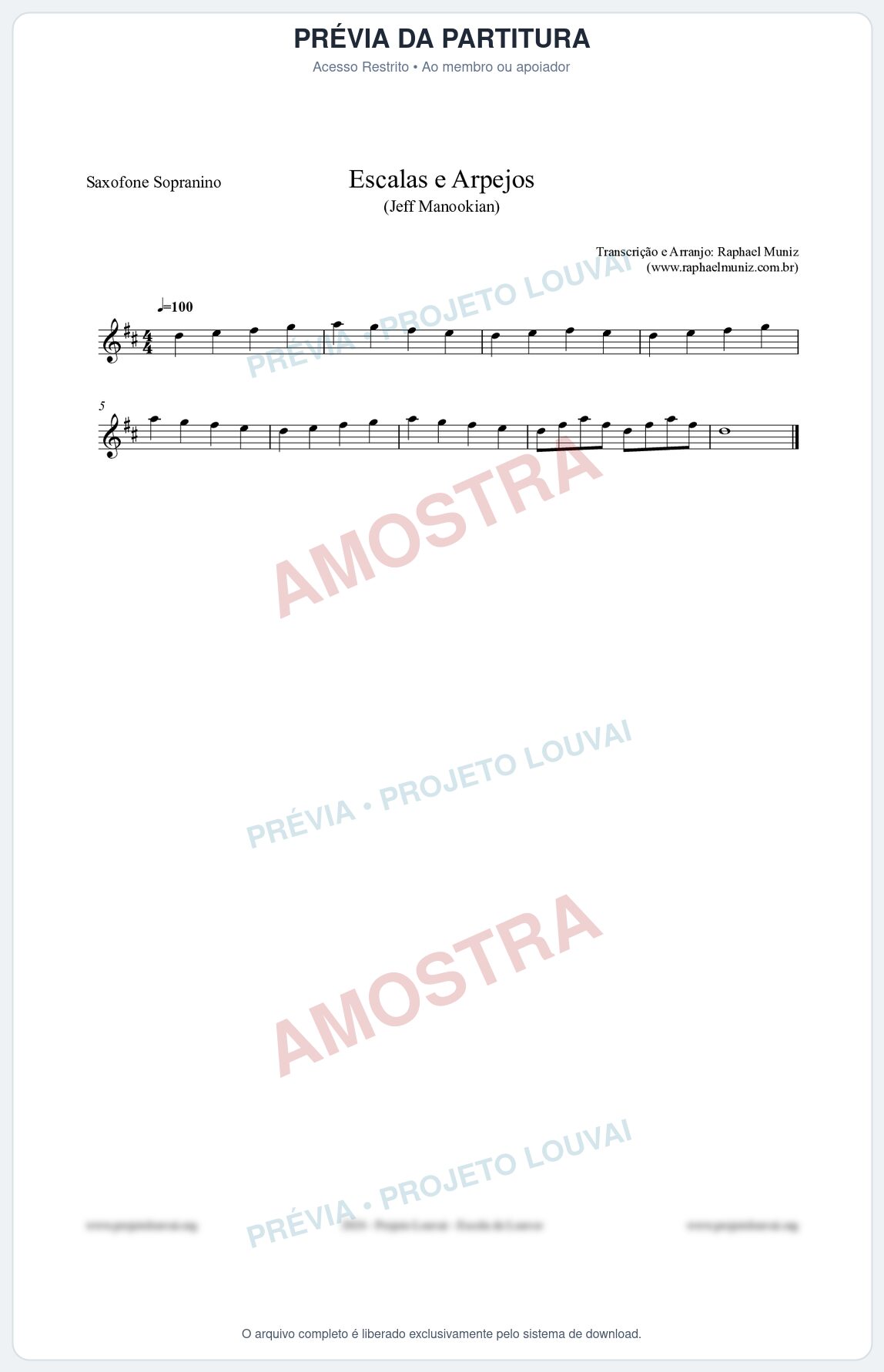 Prévia protegida da primeira página da partitura Partitura para Saxophone Sopranino - Escalas e Arpejos - Jeff Manookian