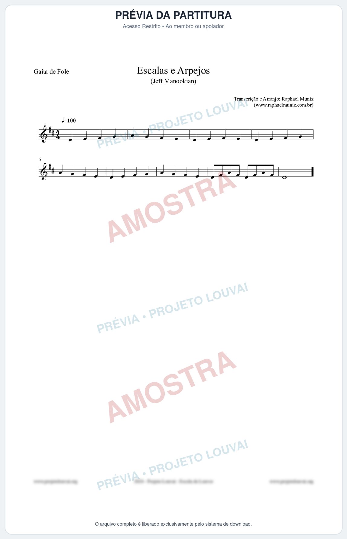 Prévia protegida da primeira página da partitura Partitura para Gaita de Fole - Escalas e Arpejos - Jeff Manookian
