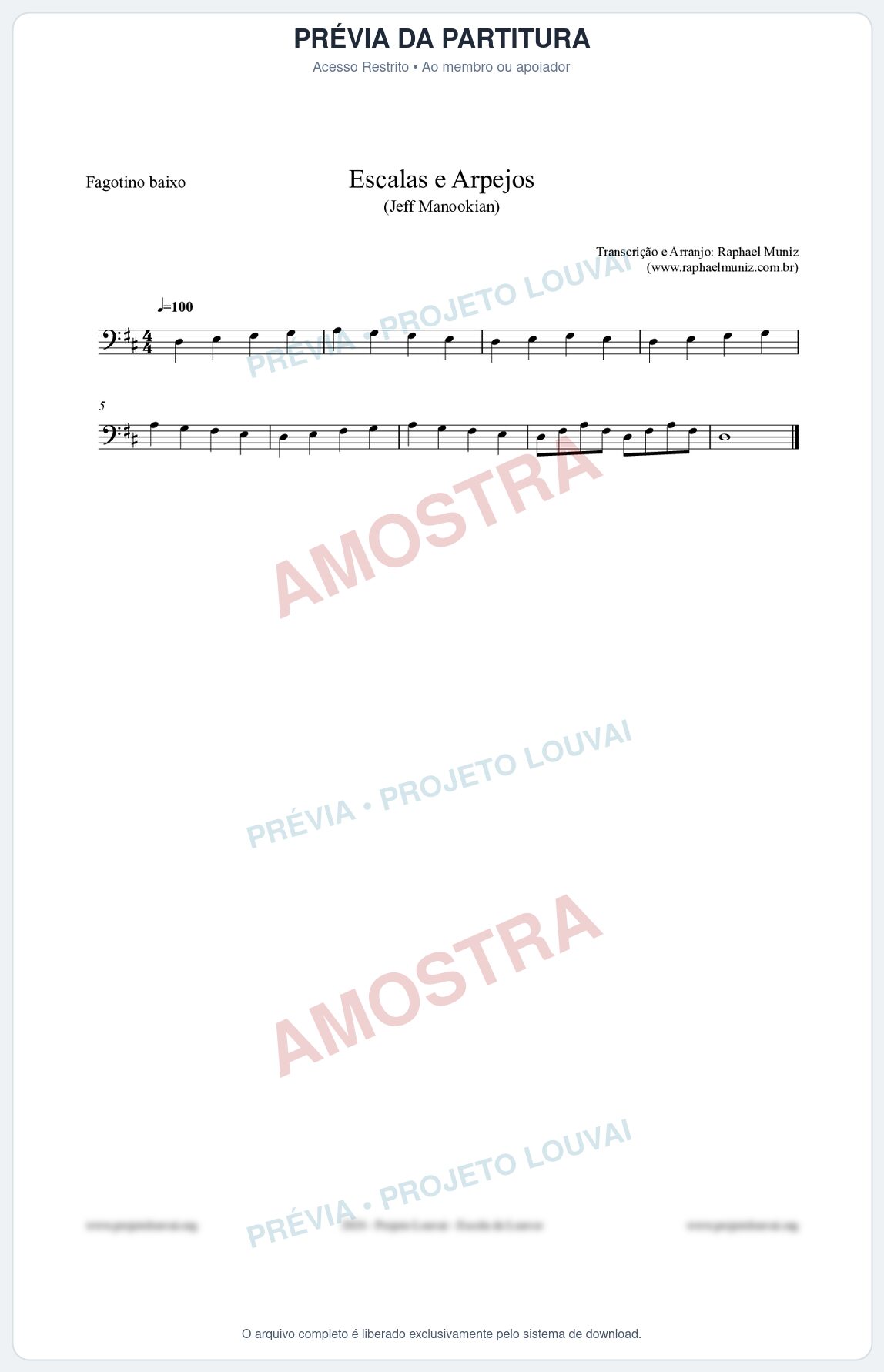 Prévia protegida da primeira página da partitura Partitura para Fagotino baixo - Escalas e Arpejos - Jeff Manookian