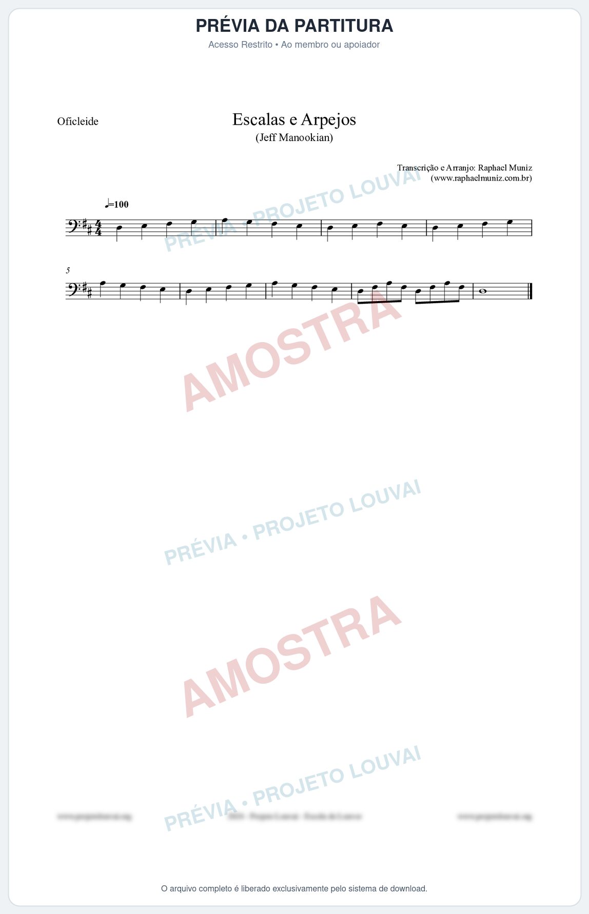 Prévia protegida da primeira página da partitura Partitura para Oficleide - Escalas e Arpejos - Jeff Manookian