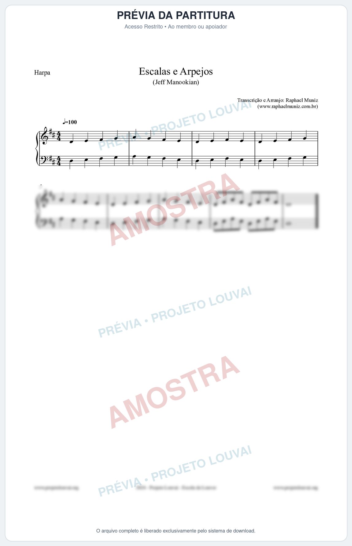 Prévia protegida da primeira página da partitura Partitura para Harpa - Escalas e Arpejos - Jeff Manookian