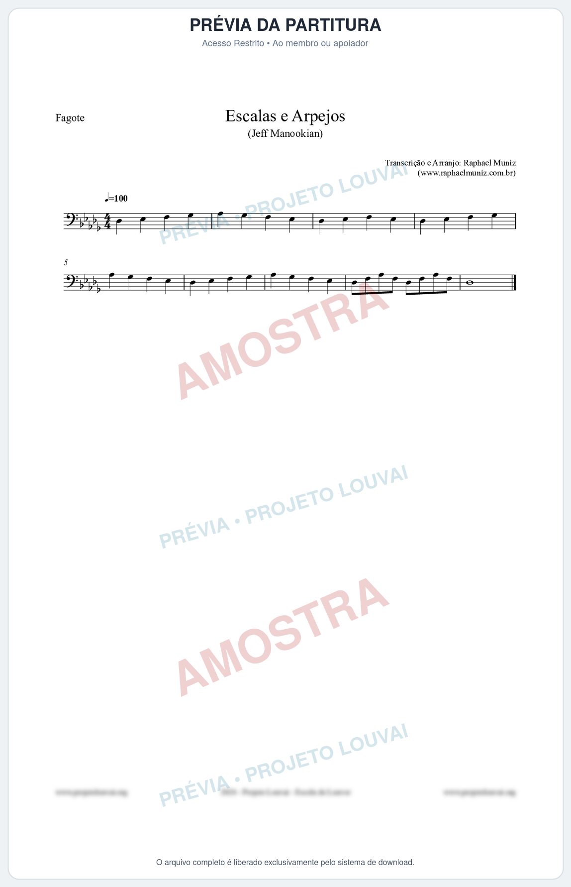 Prévia protegida da primeira página da partitura Partitura para Fagote - Escalas e Arpejos - Jeff Manookian