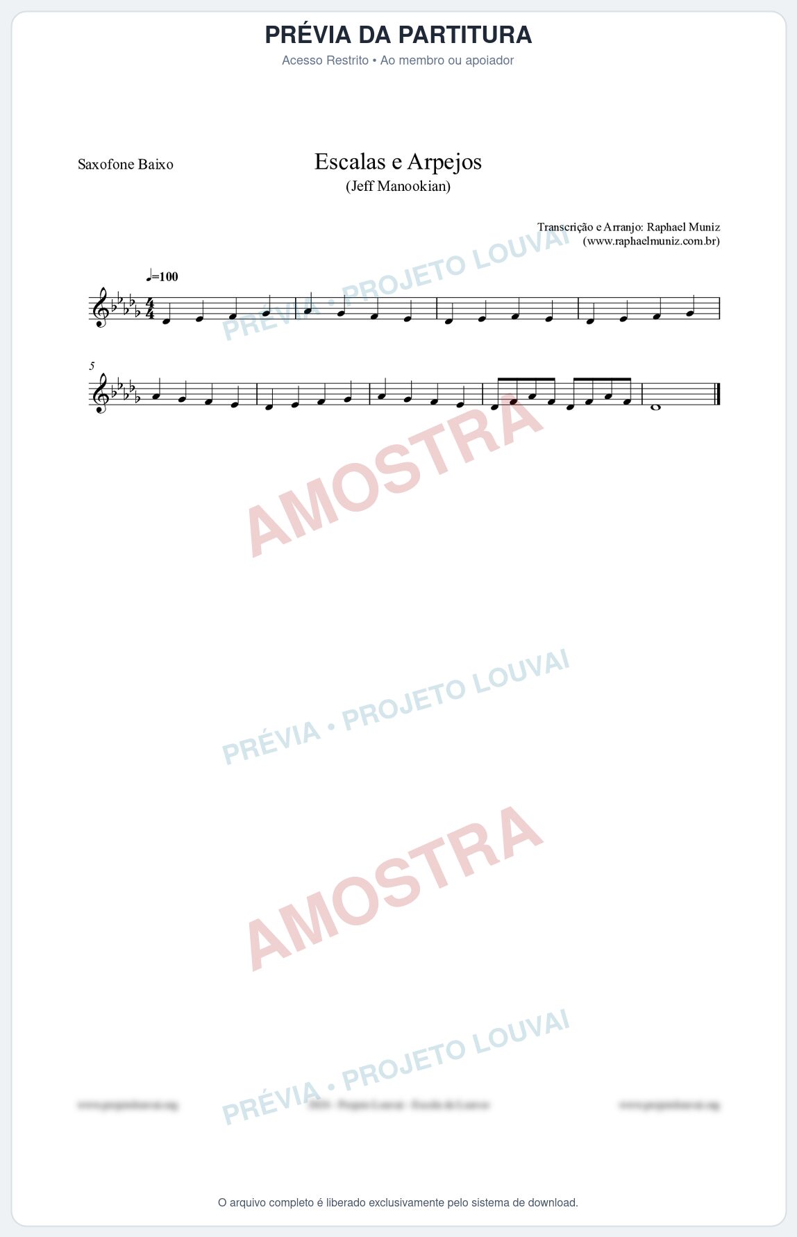 Prévia protegida da primeira página da partitura Partitura para Saxofone Baixo - Escalas e Arpejos - Jeff Manookian