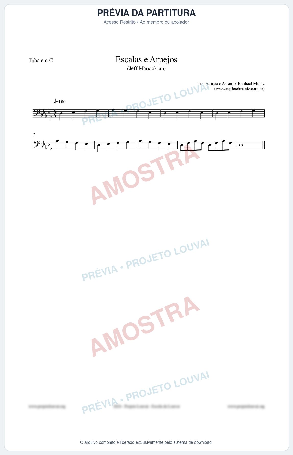 Prévia protegida da primeira página da partitura Partitura para Tuba em C - Escalas e Arpejos - Jeff Manookian