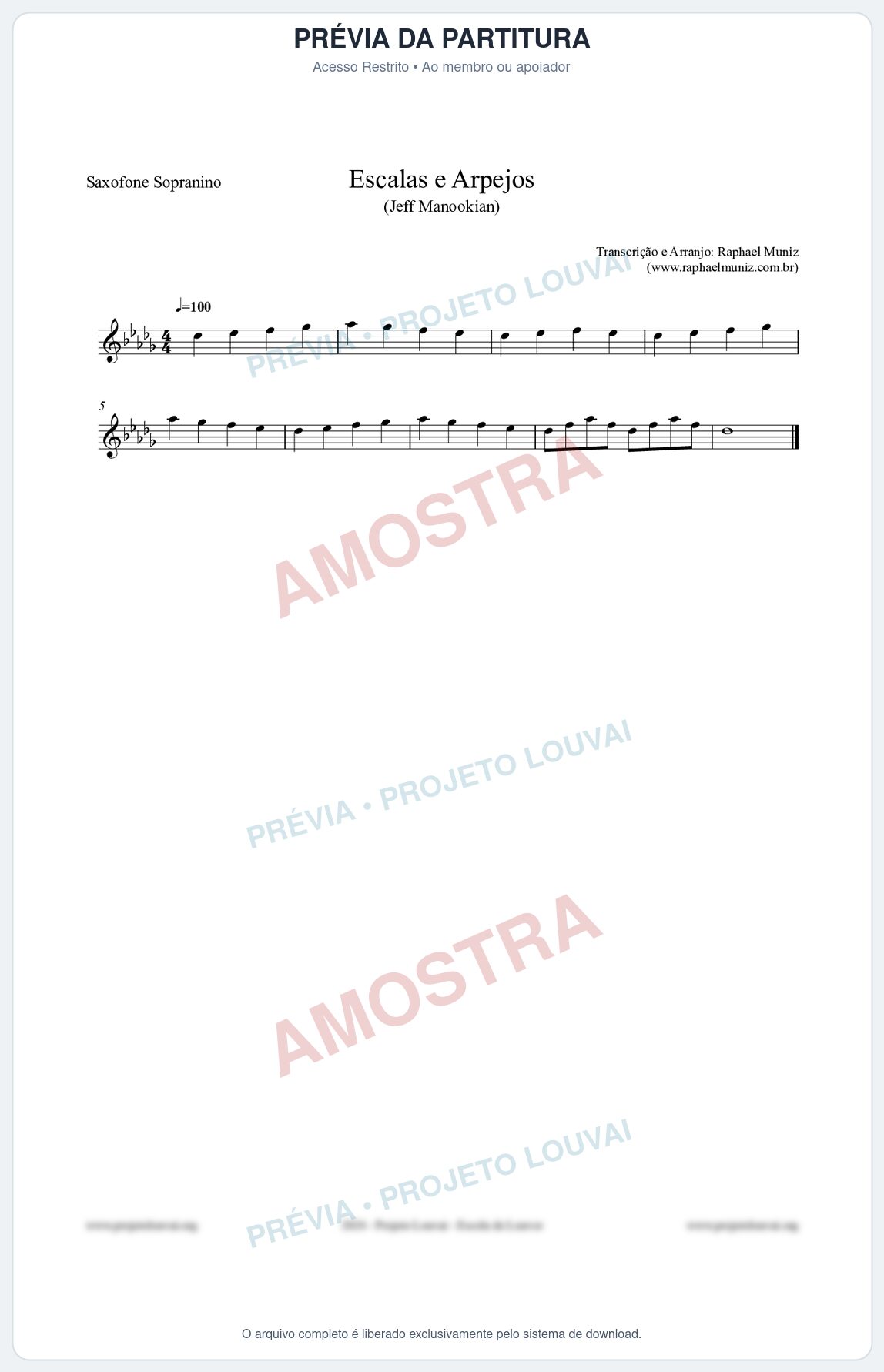 Prévia protegida da primeira página da partitura Partitura para Saxophone Sopranino - Escalas e Arpejos - Jeff Manookian