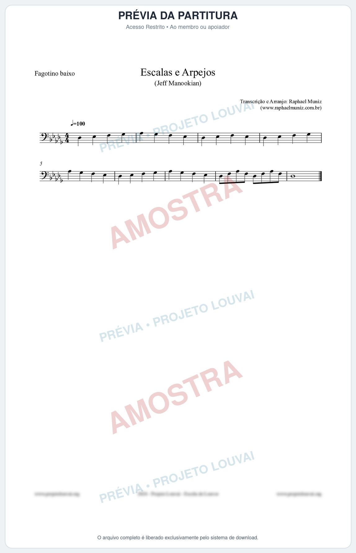 Prévia protegida da primeira página da partitura Partitura para Fagotino baixo - Escalas e Arpejos - Jeff Manookian