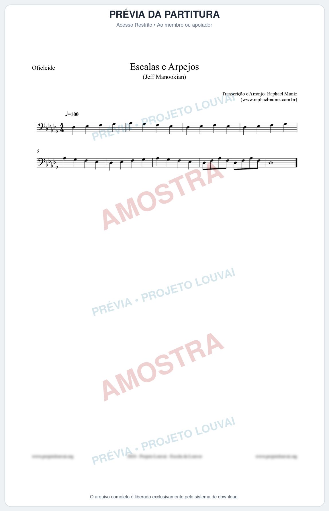 Prévia protegida da primeira página da partitura Partitura para Oficleide - Escalas e Arpejos - Jeff Manookian