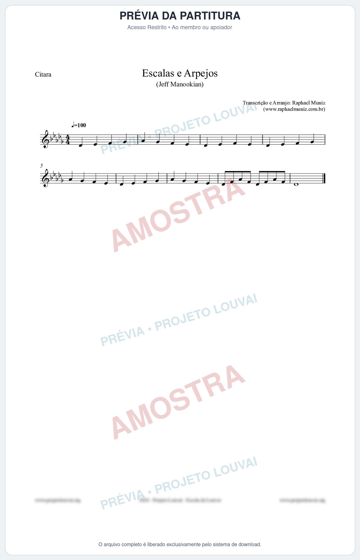 Prévia protegida da primeira página da partitura Partitura para Cítara - Escalas e Arpejos - Jeff Manookian
