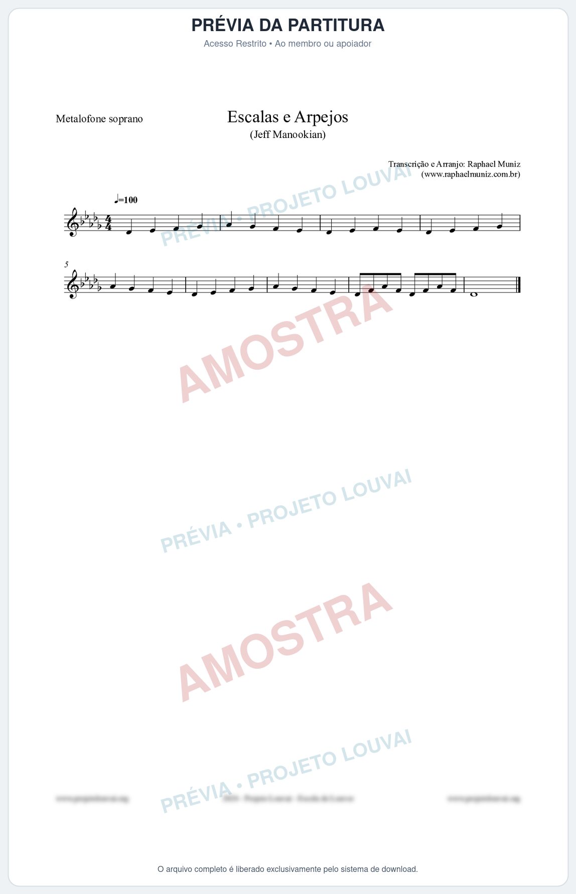 Prévia protegida da primeira página da partitura Partitura para Metalofone soprano - Escalas e Arpejos - Jeff Manookian