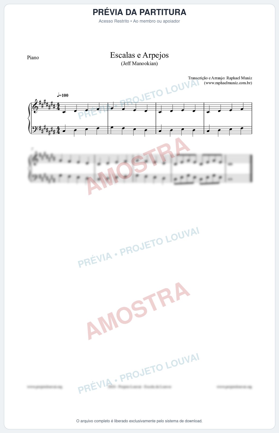 Prévia protegida da primeira página da partitura Partitura para Piano - Escalas e Arpejos - Jeff Manookian