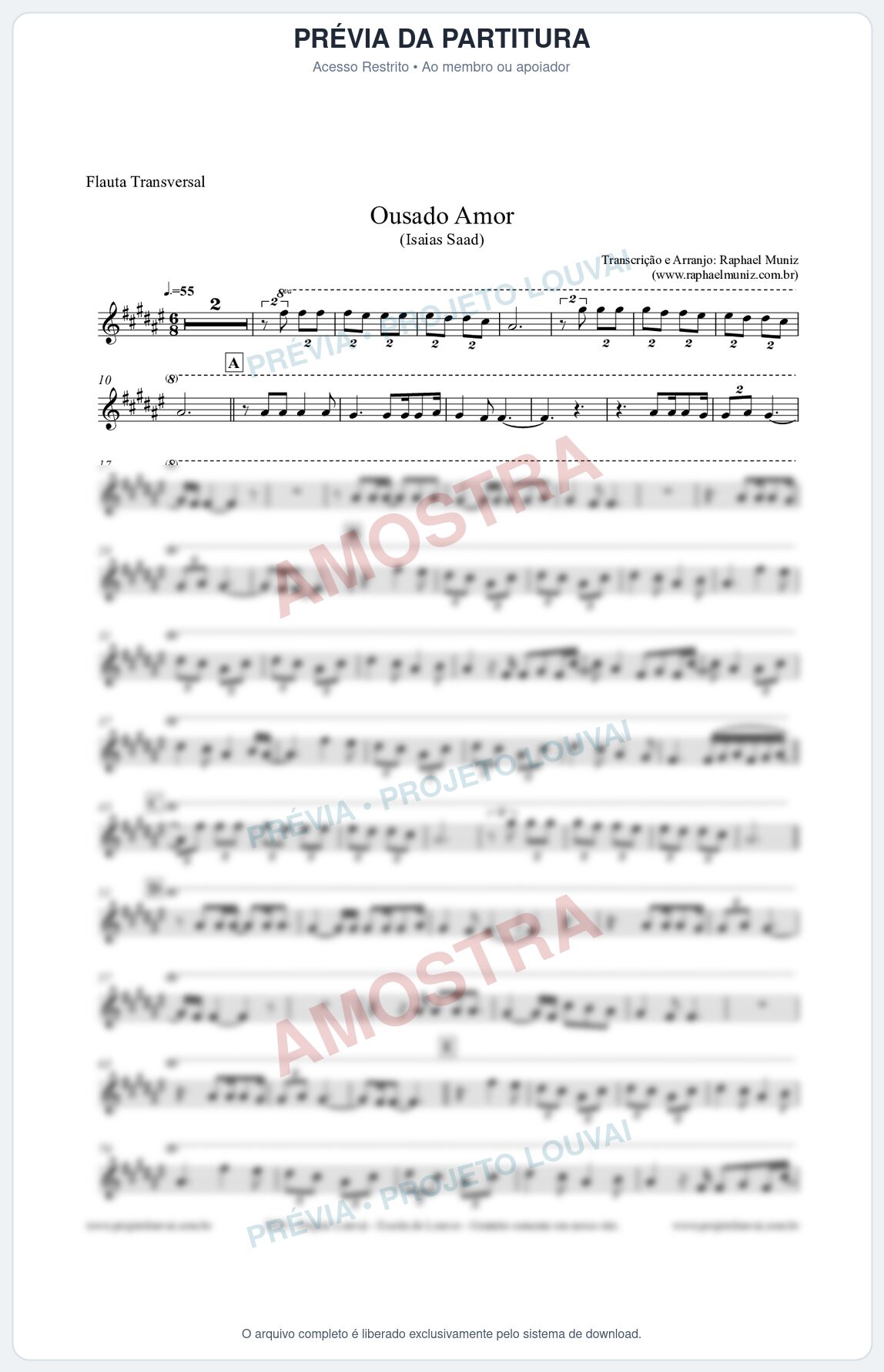 Prévia protegida da primeira página da partitura Partitura para Flauta Transversal - Ousado Amor (Reckless Love) - Isaias Saad