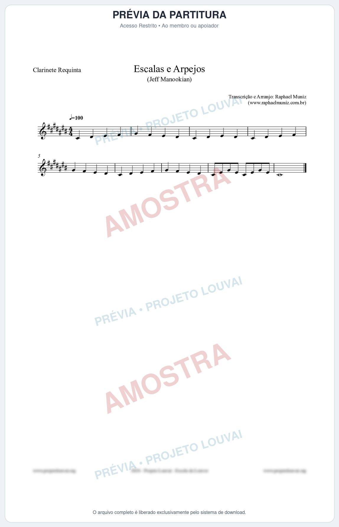 Prévia protegida da primeira página da partitura Partitura para Clarinete Requinta - Escalas e Arpejos - Jeff Manookian
