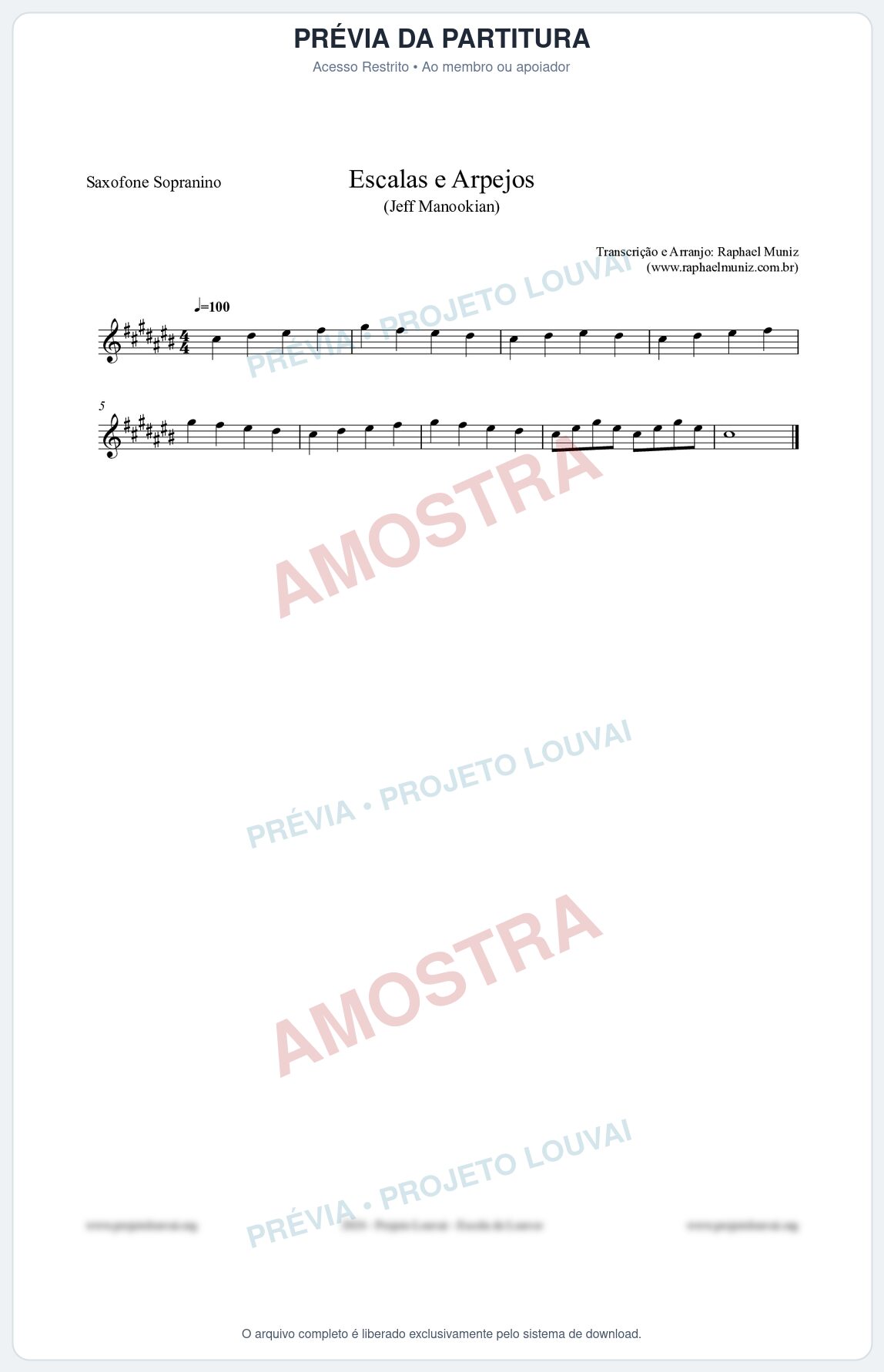 Prévia protegida da primeira página da partitura Partitura para Saxophone Sopranino - Escalas e Arpejos - Jeff Manookian