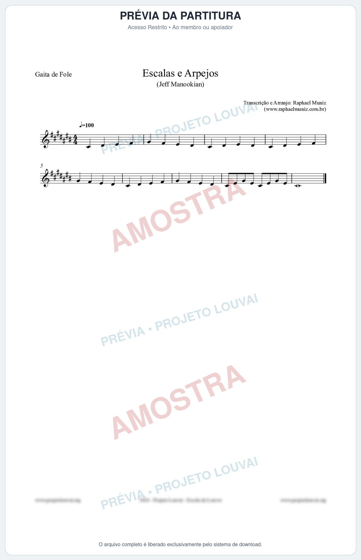 Prévia protegida da primeira página da partitura Partitura para Gaita de Fole - Escalas e Arpejos - Jeff Manookian