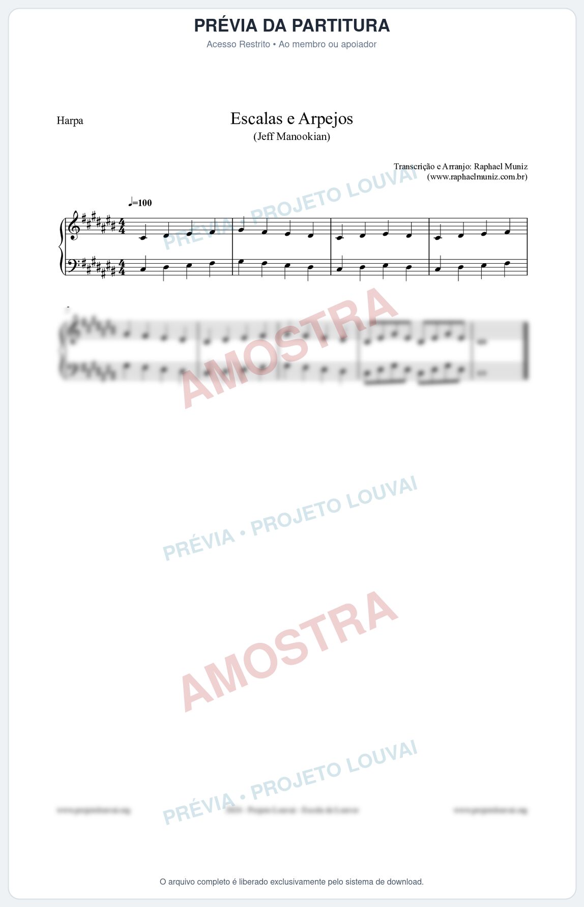 Prévia protegida da primeira página da partitura Partitura para Harpa - Escalas e Arpejos - Jeff Manookian
