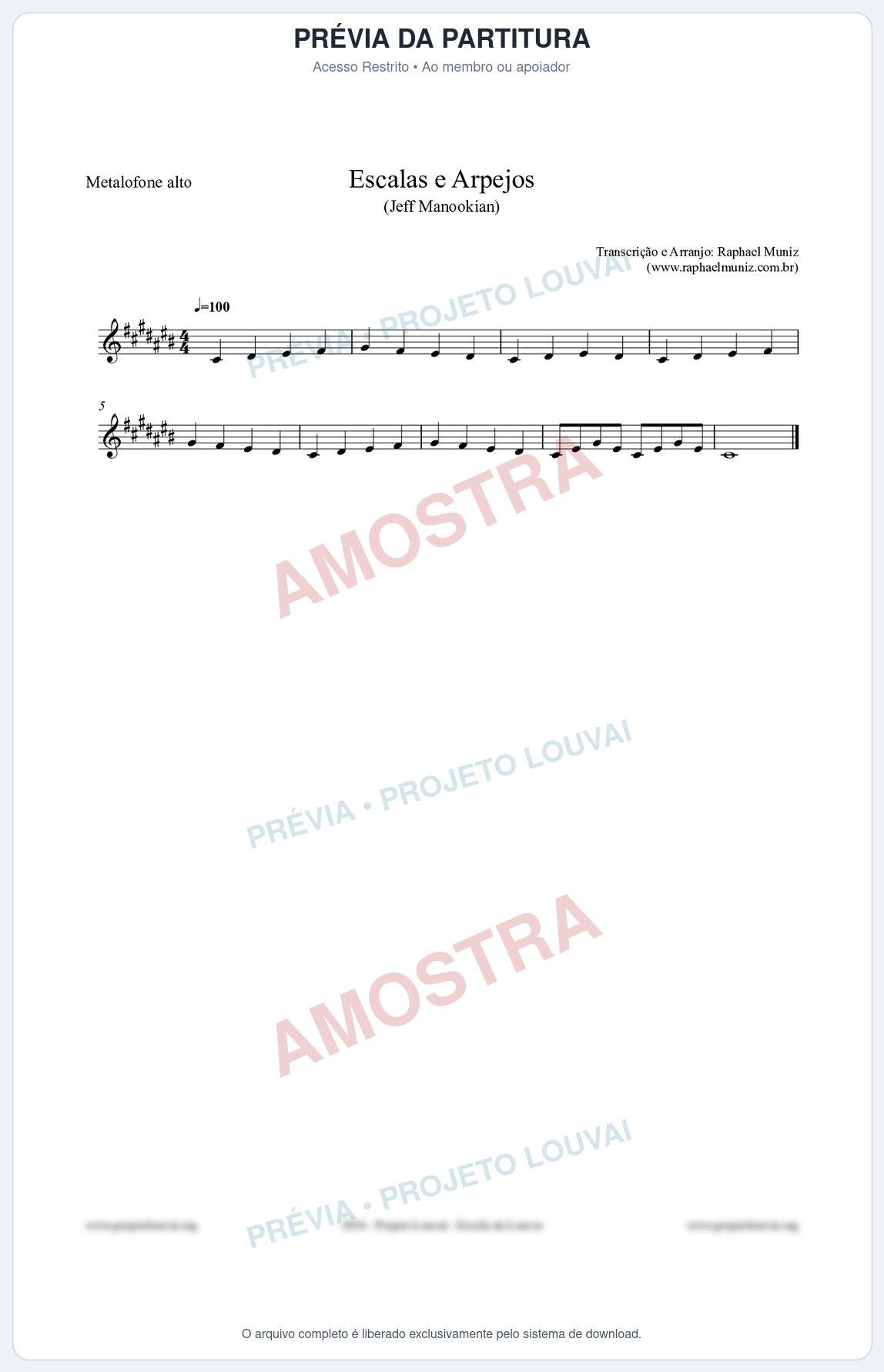 Prévia protegida da primeira página da partitura Partitura para Metalofone alto - Escalas e Arpejos - Jeff Manookian