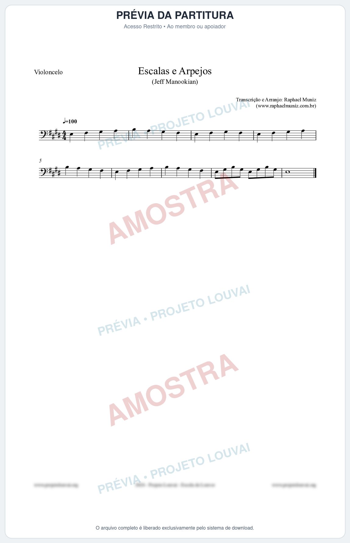 Prévia protegida da primeira página da partitura Partitura para Violoncelo - Escalas e Arpejos - Jeff Manookian