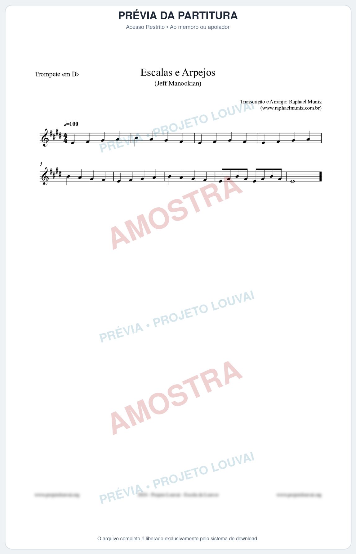 Prévia protegida da primeira página da partitura Partitura para Trompete em Bb - Escalas e Arpejos - Jeff Manookian