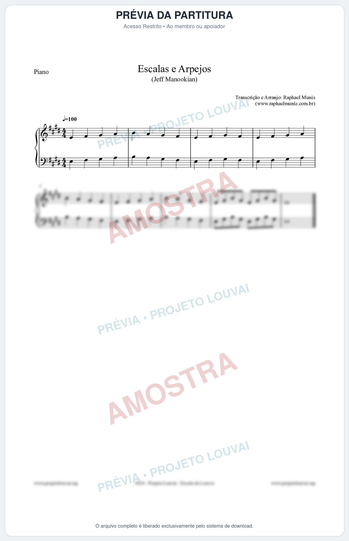 Prévia protegida da primeira página da partitura Partitura para Piano - Escalas e Arpejos - Jeff Manookian