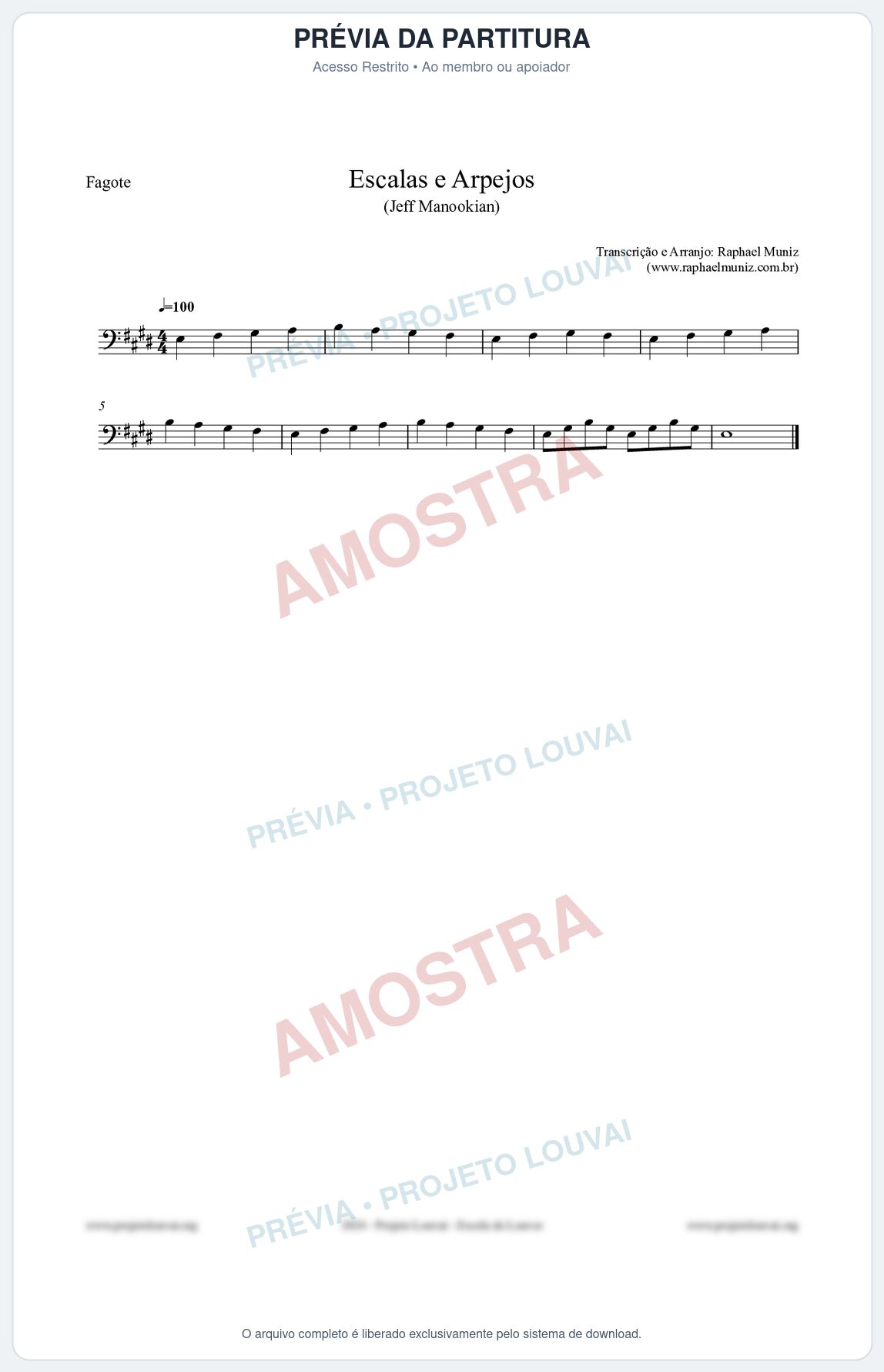 Prévia protegida da primeira página da partitura Partitura para Fagote - Escalas e Arpejos - Jeff Manookian