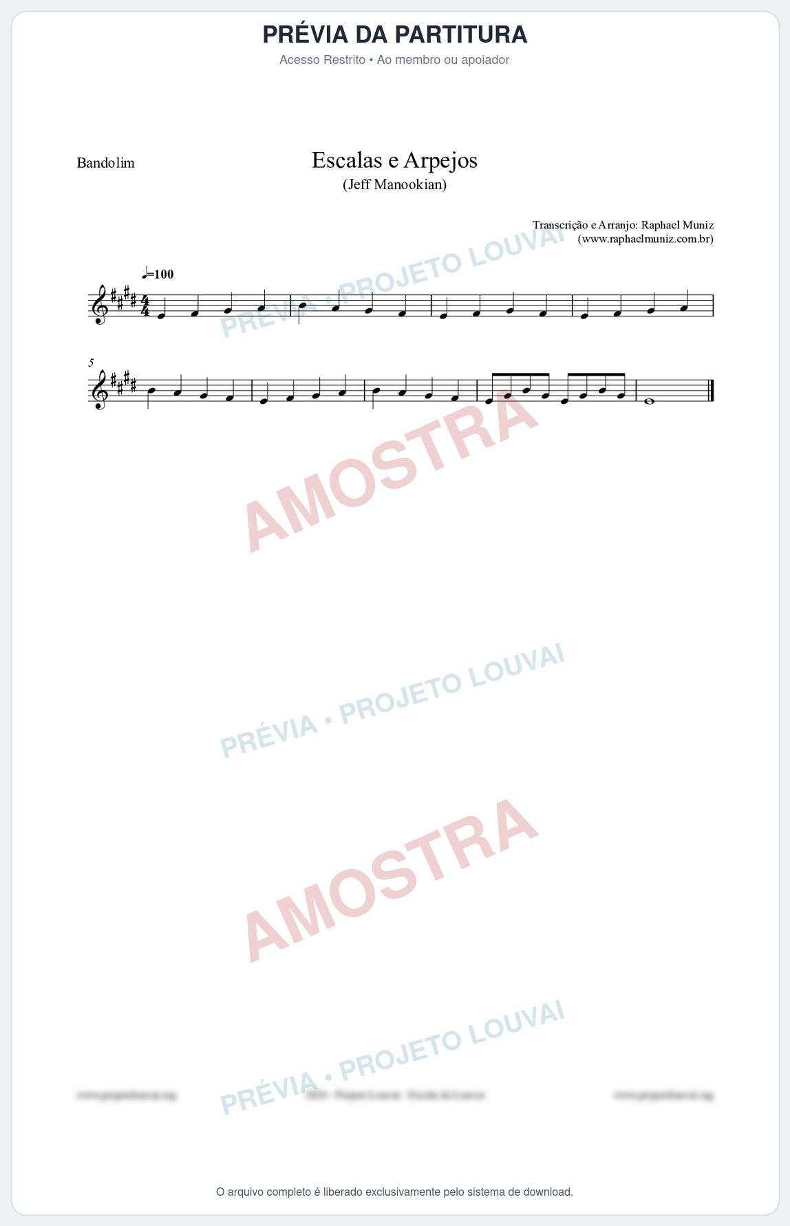 Prévia protegida da primeira página da partitura Partitura para Bandolim - Escalas e Arpejos - Jeff Manookian