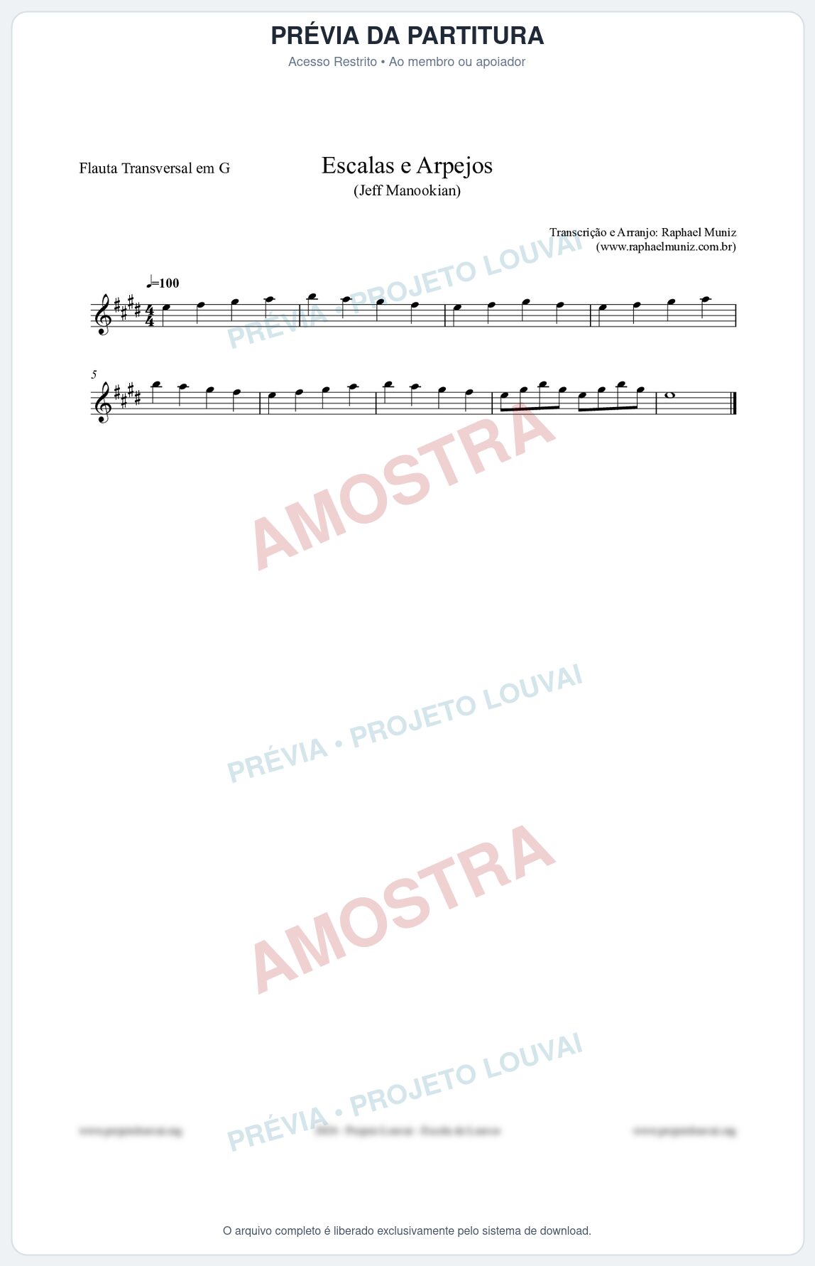 Prévia protegida da primeira página da partitura Partitura para Flauta Transversal em G - Escalas e Arpejos - Jeff Manookian