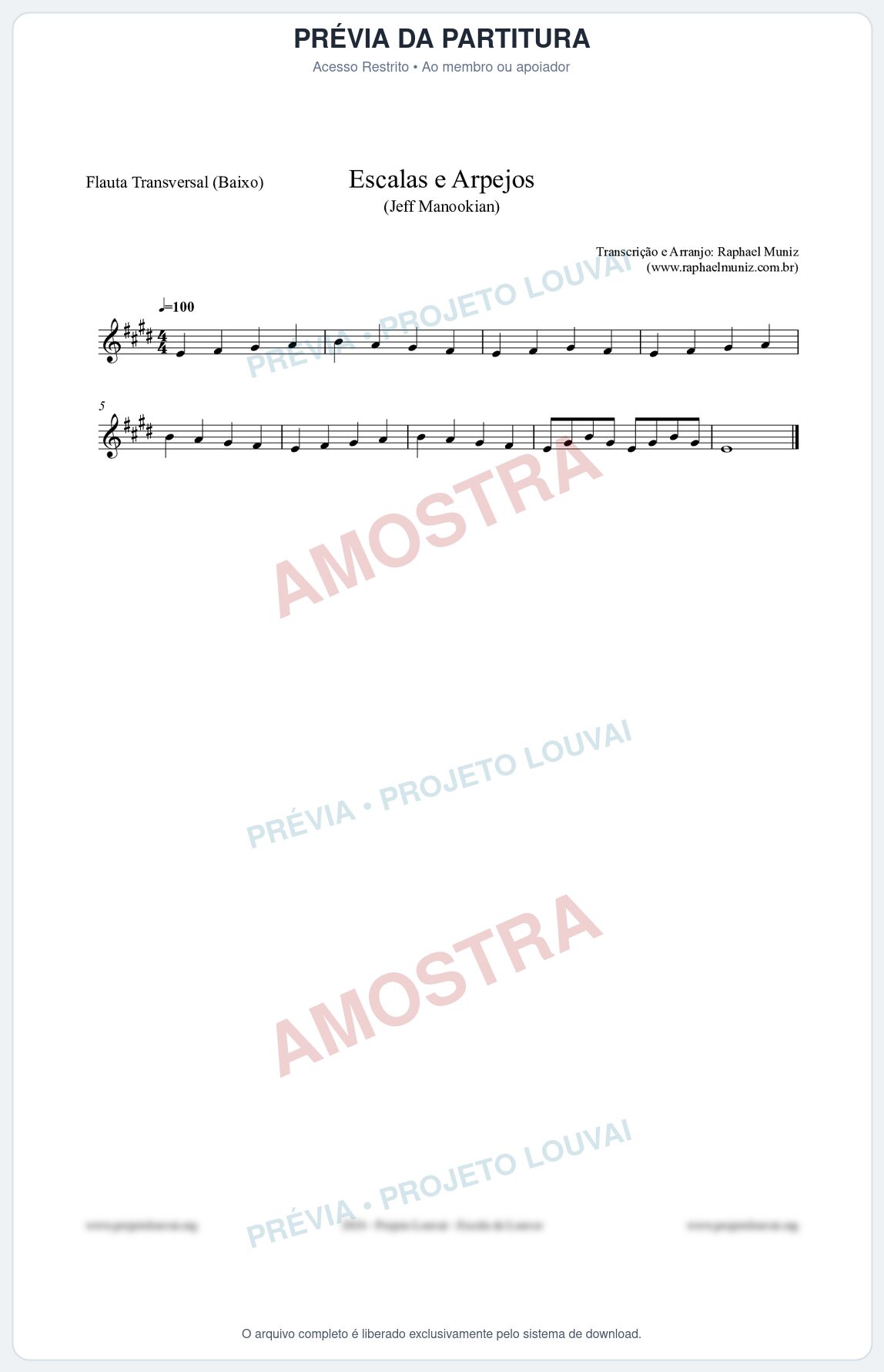 Prévia protegida da primeira página da partitura Partitura para Flauta Transversal (Baixo) - Escalas e Arpejos - Jeff Manookian