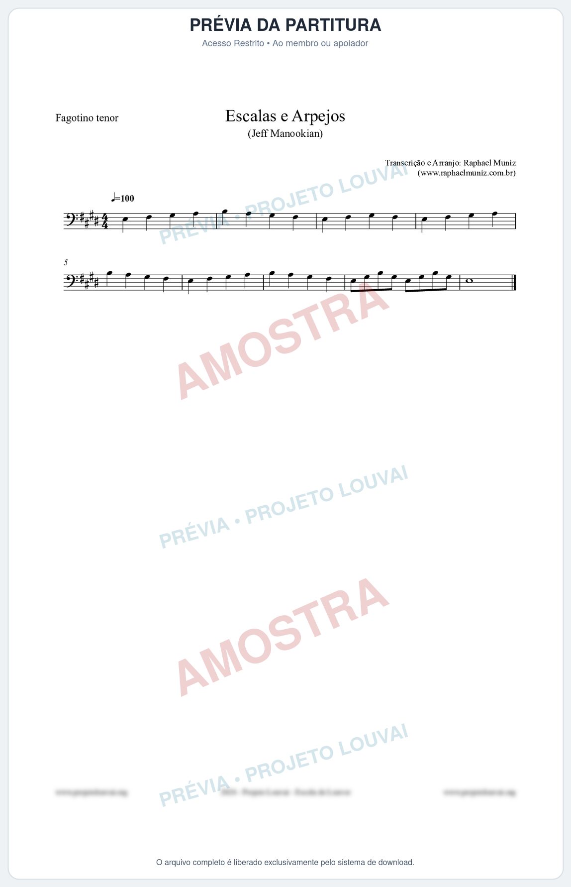 Prévia protegida da primeira página da partitura Partitura para Fagotino tenor - Escalas e Arpejos - Jeff Manookian