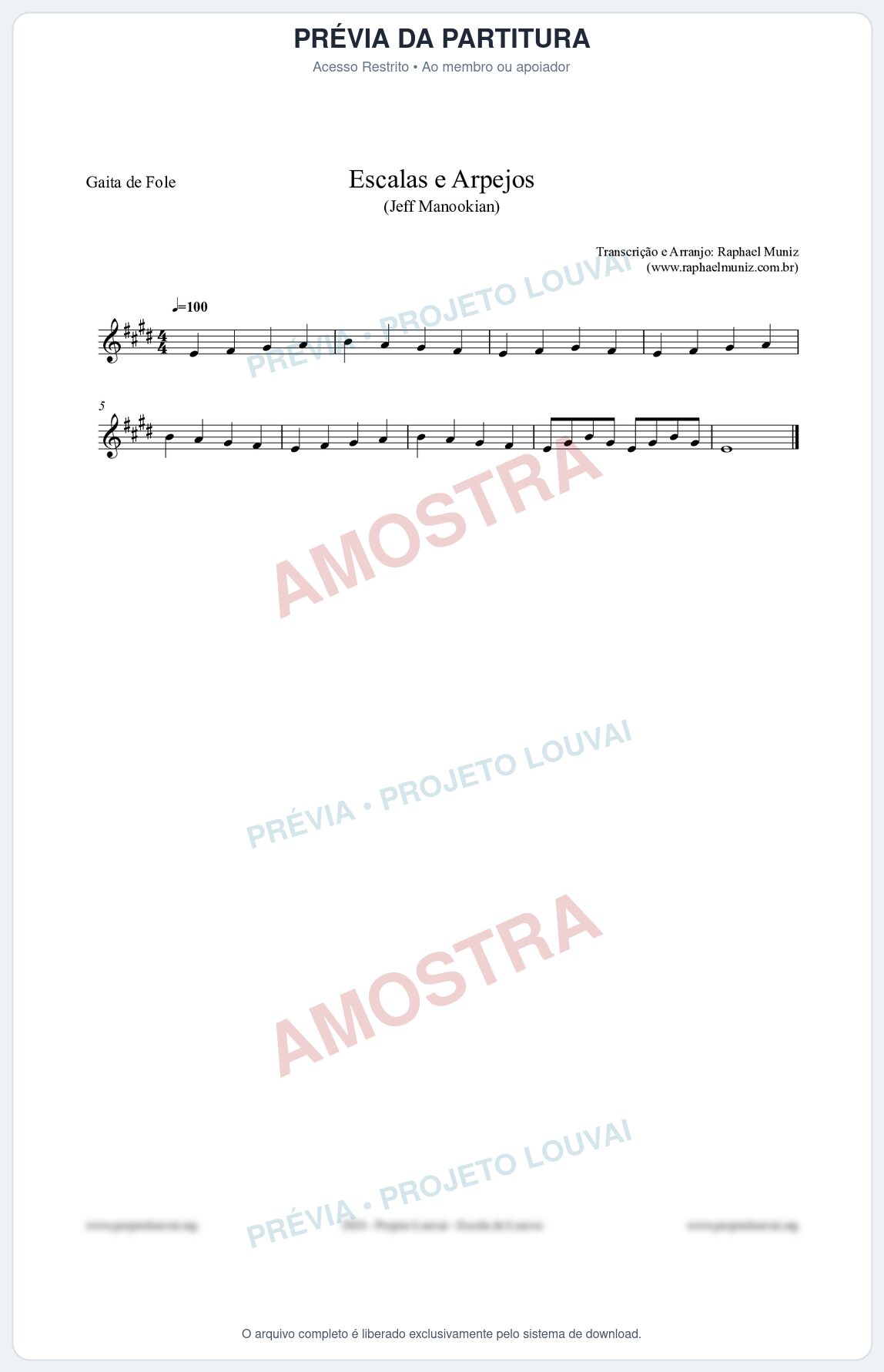 Prévia protegida da primeira página da partitura Partitura para Gaita de Fole - Escalas e Arpejos - Jeff Manookian