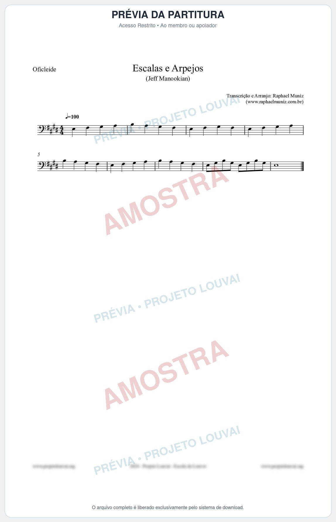 Prévia protegida da primeira página da partitura Partitura para Oficleide - Escalas e Arpejos - Jeff Manookian