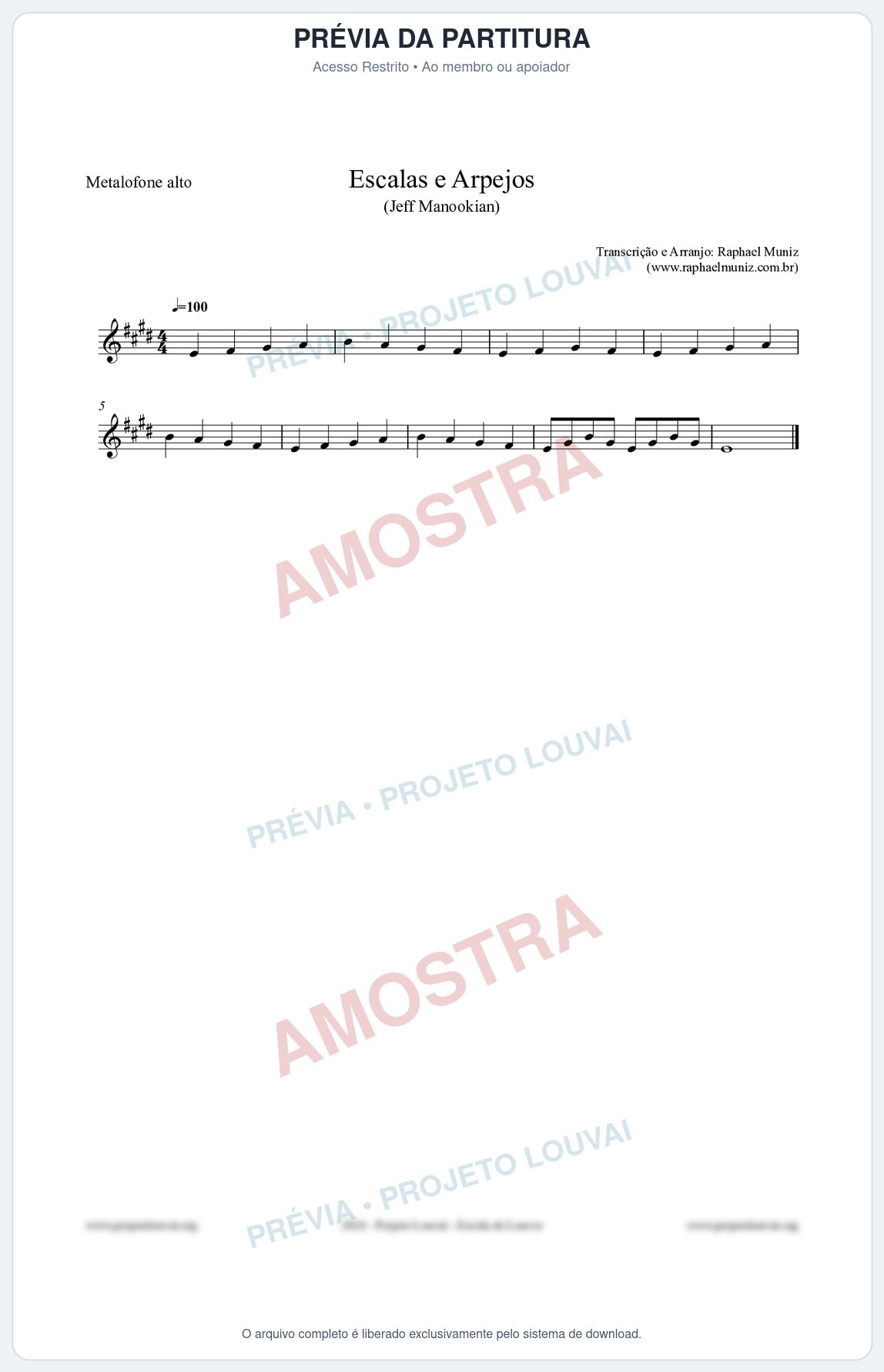 Prévia protegida da primeira página da partitura Partitura para Metalofone alto - Escalas e Arpejos - Jeff Manookian