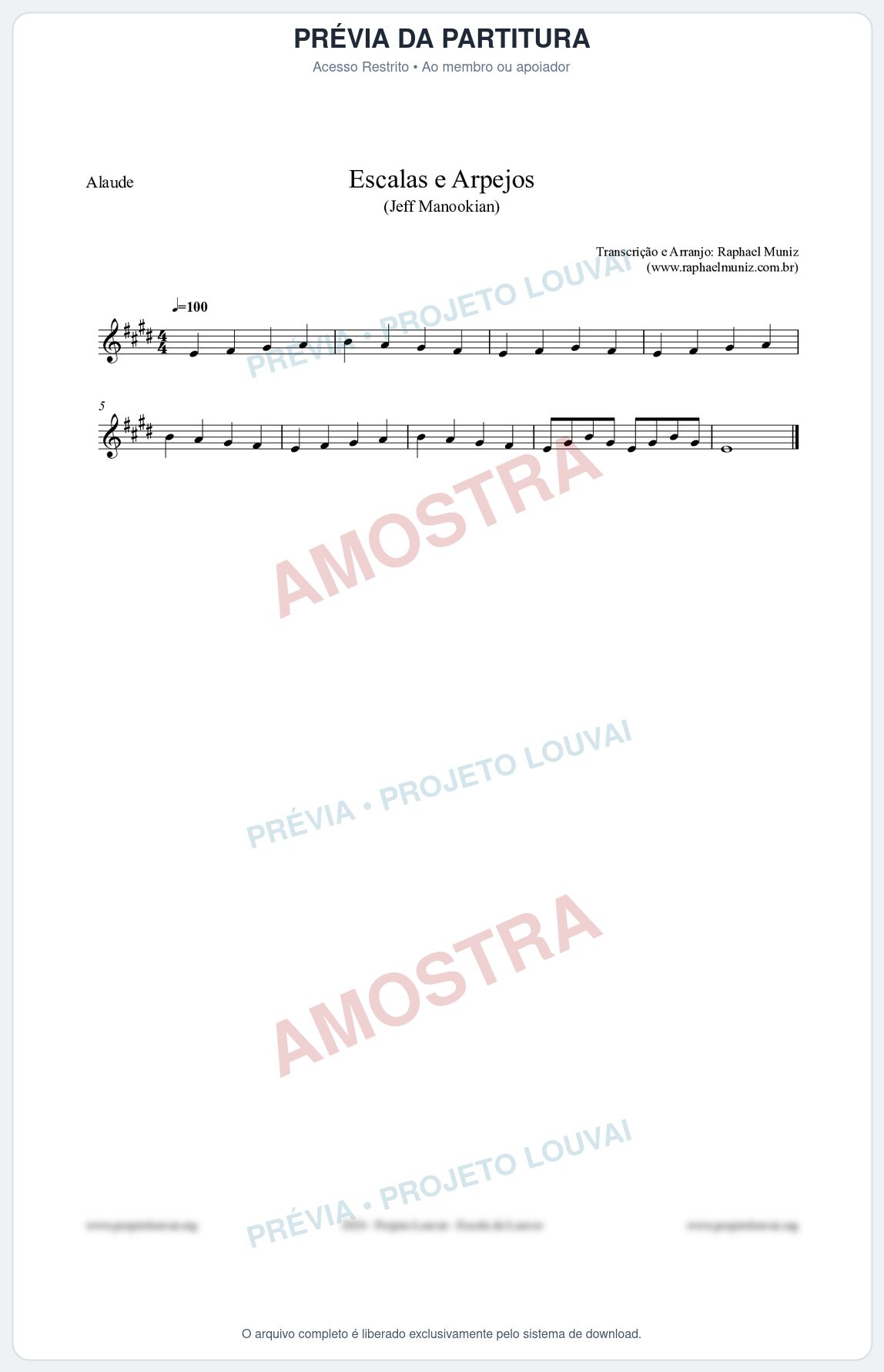 Prévia protegida da primeira página da partitura Partitura para Alaúde - Escalas e Arpejos - Jeff Manookian