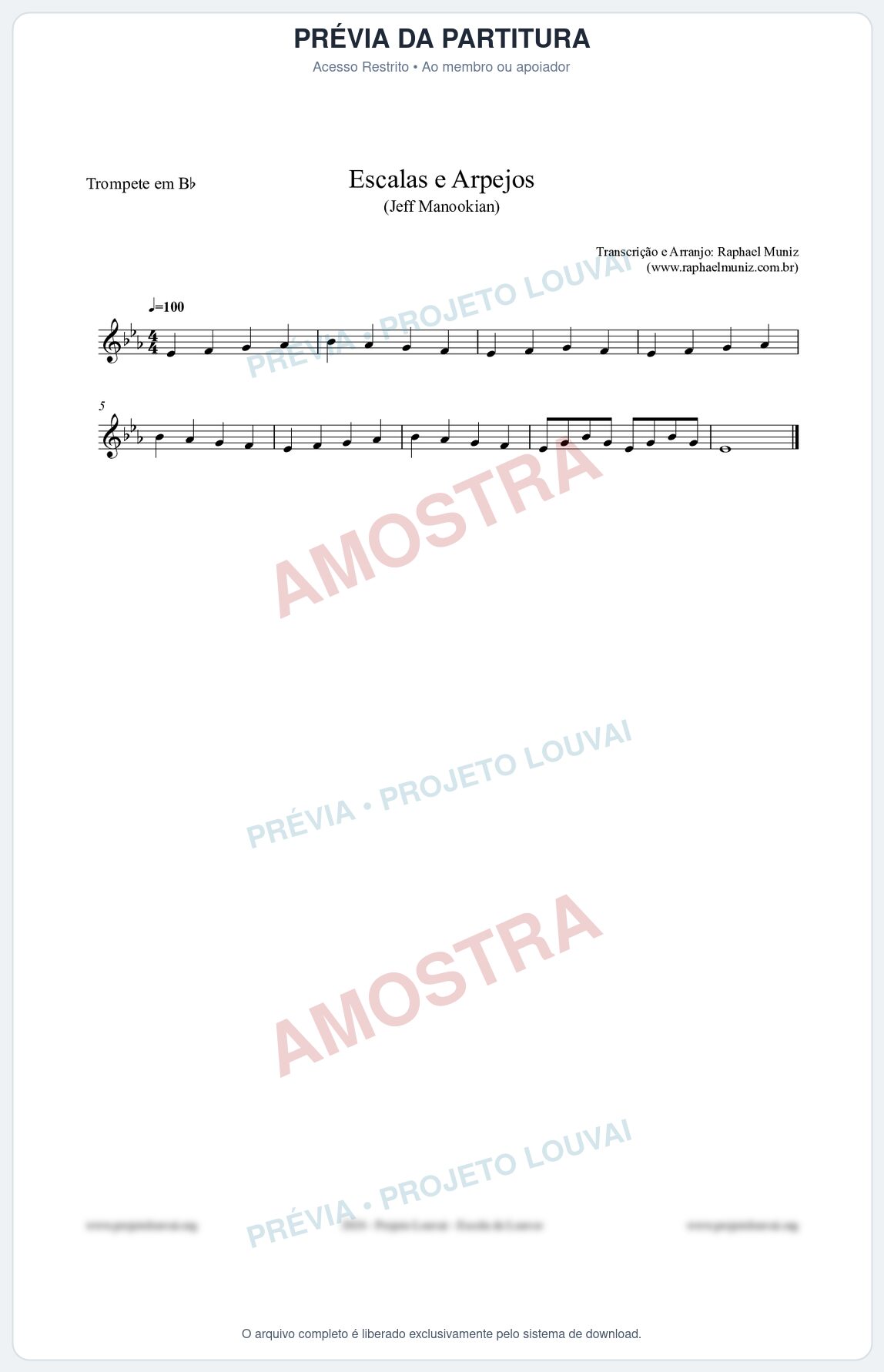Prévia protegida da primeira página da partitura Partitura para Trompete em Bb - Escalas e Arpejos - Jeff Manookian