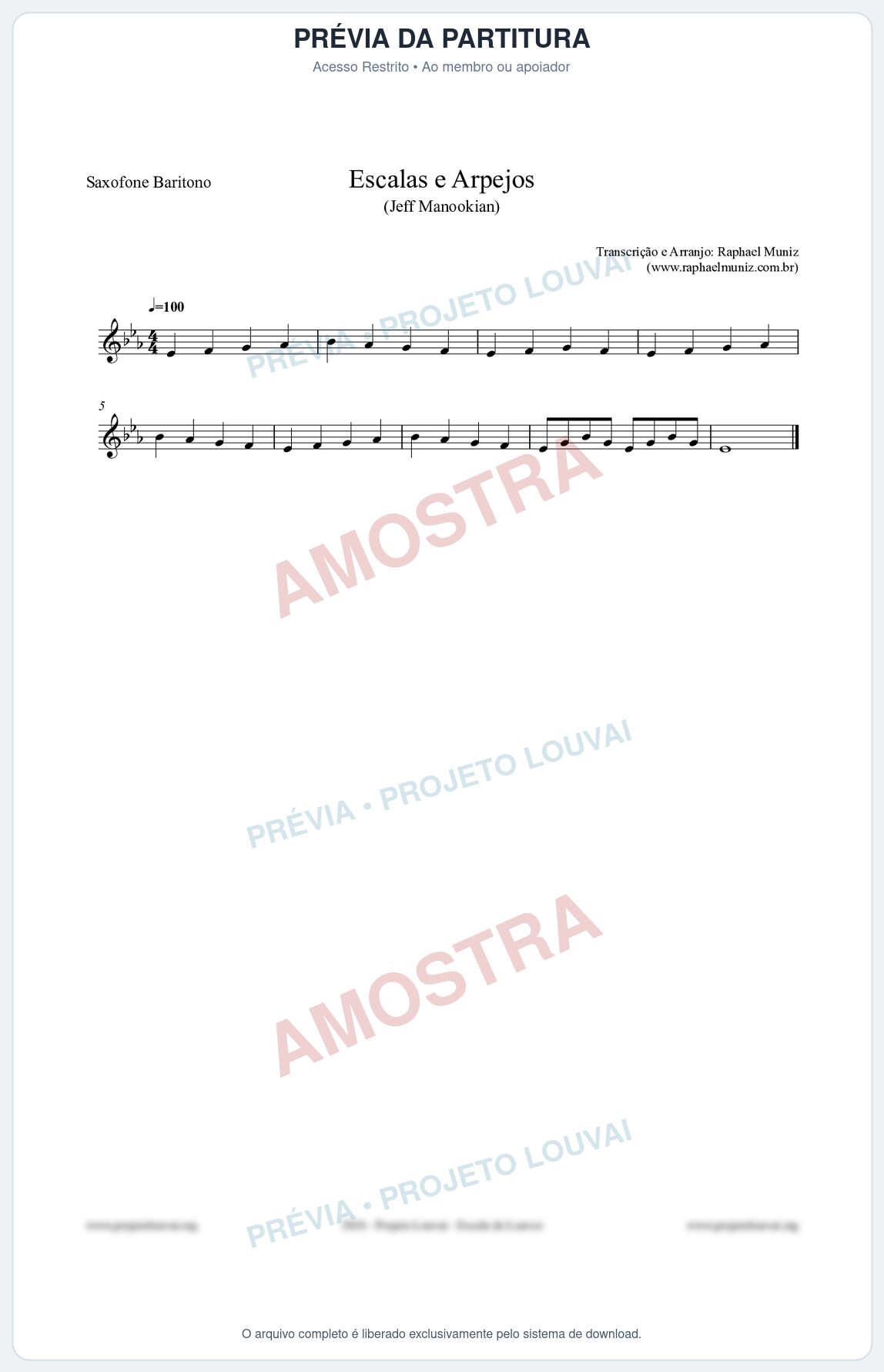 Prévia protegida da primeira página da partitura Partitura para Saxofone Barítono - Escalas e Arpejos - Jeff Manookian