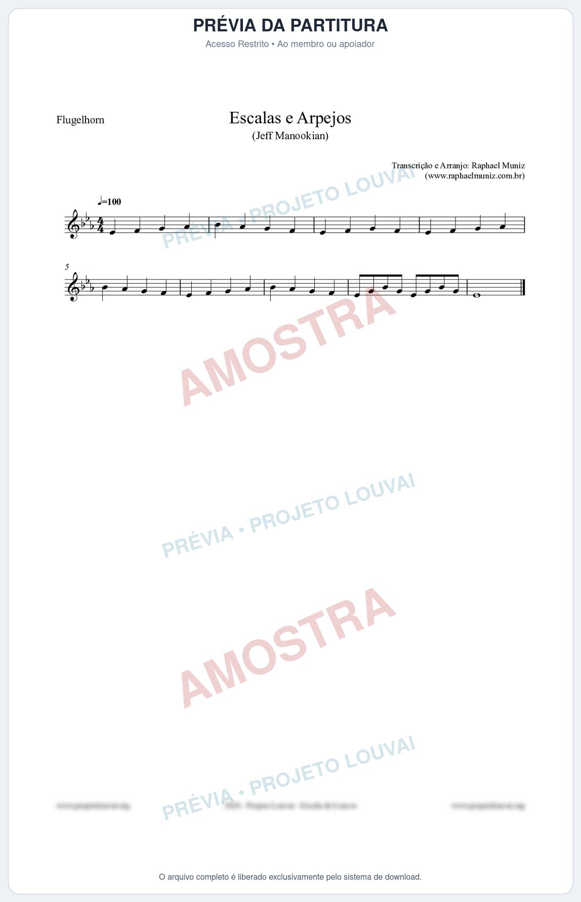 Prévia protegida da primeira página da partitura Partitura para Flugelhorn - Escalas e Arpejos - Jeff Manookian
