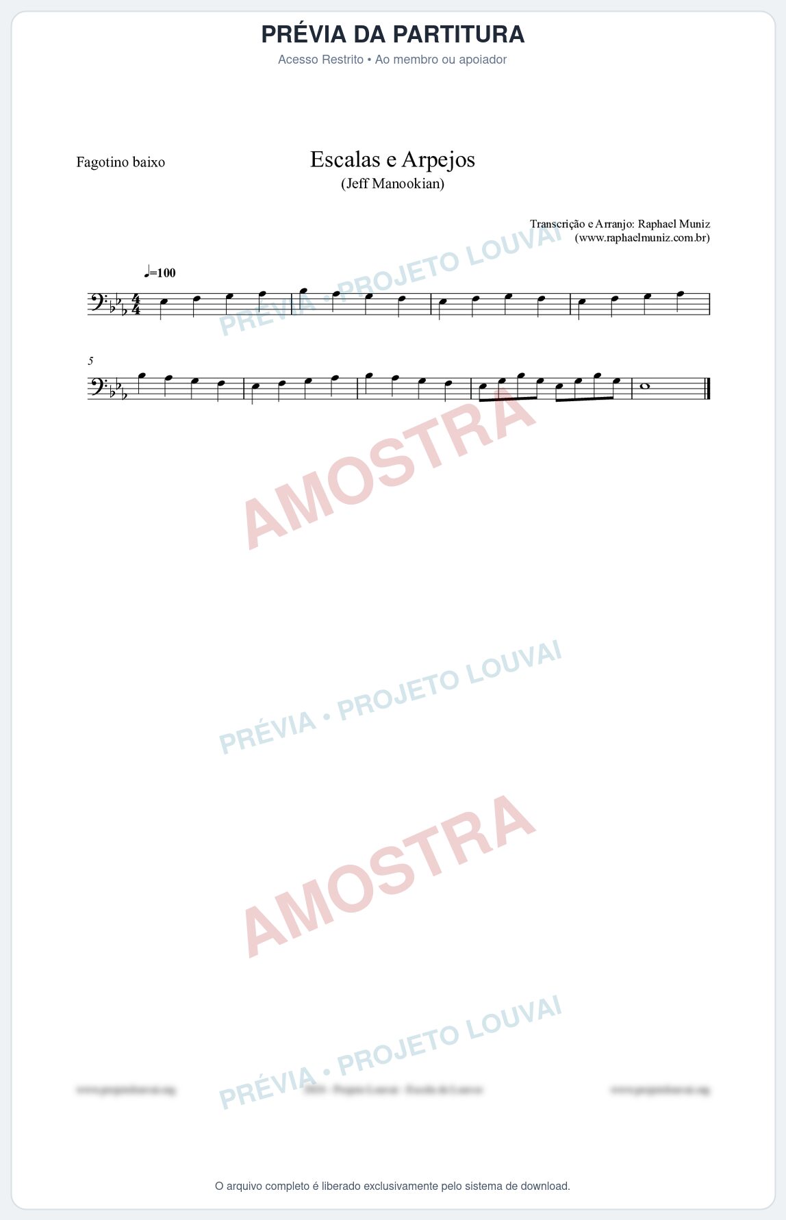 Prévia protegida da primeira página da partitura Partitura para Fagotino baixo - Escalas e Arpejos - Jeff Manookian