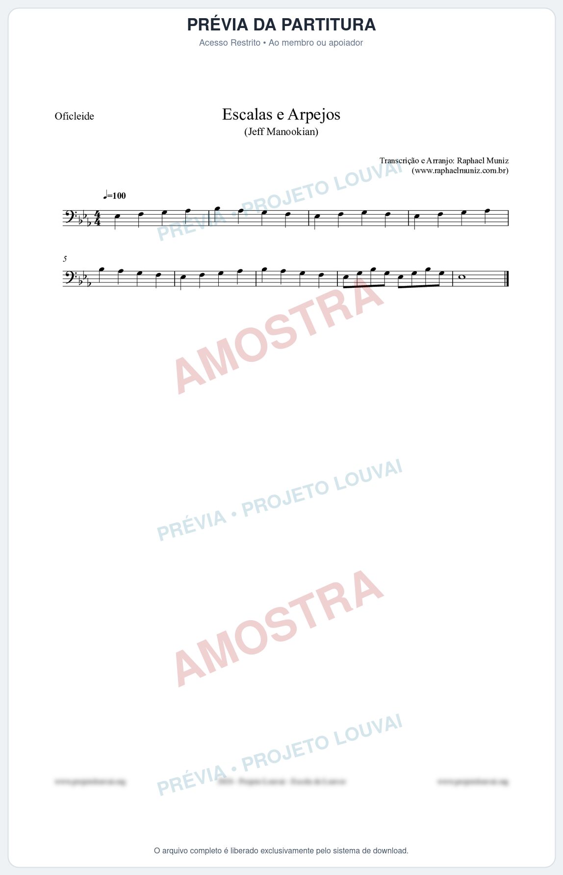 Prévia protegida da primeira página da partitura Partitura para Oficleide - Escalas e Arpejos - Jeff Manookian