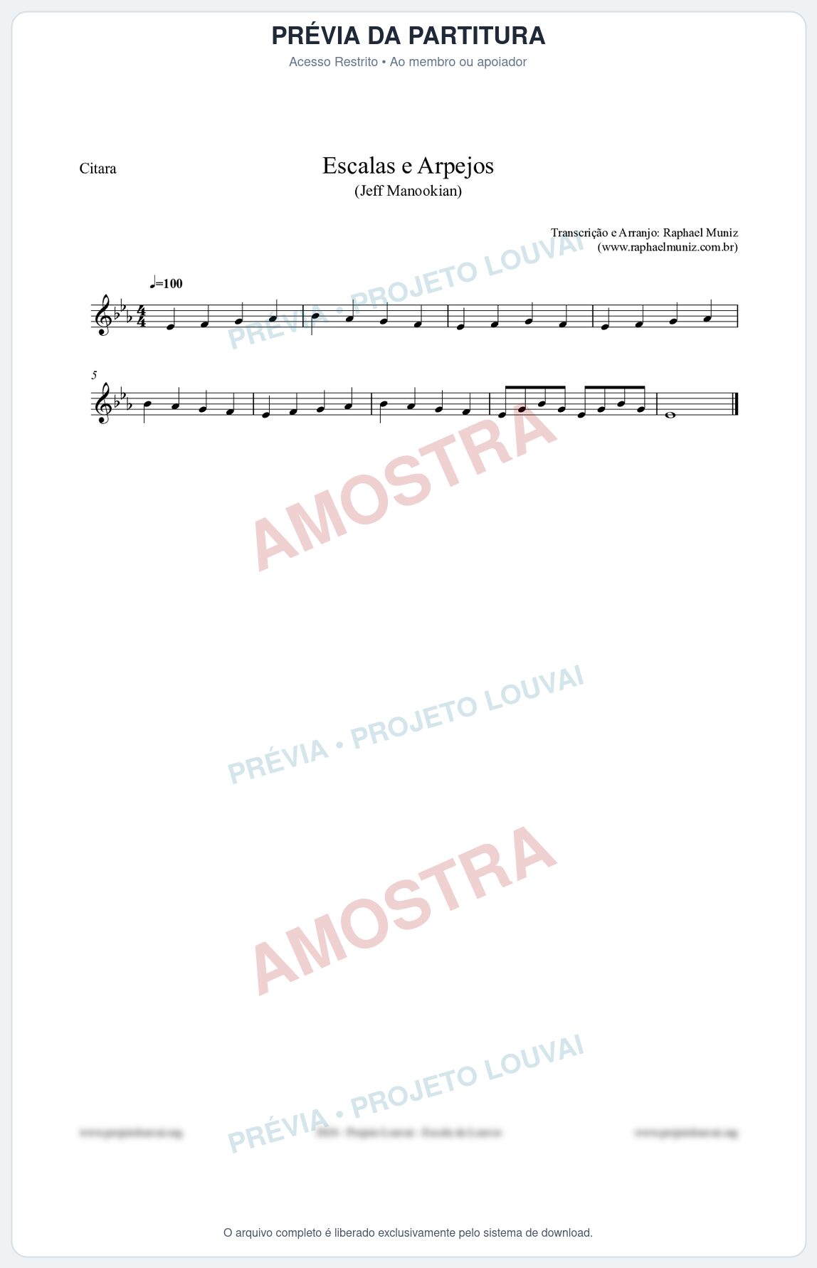 Prévia protegida da primeira página da partitura Partitura para Cítara - Escalas e Arpejos - Jeff Manookian
