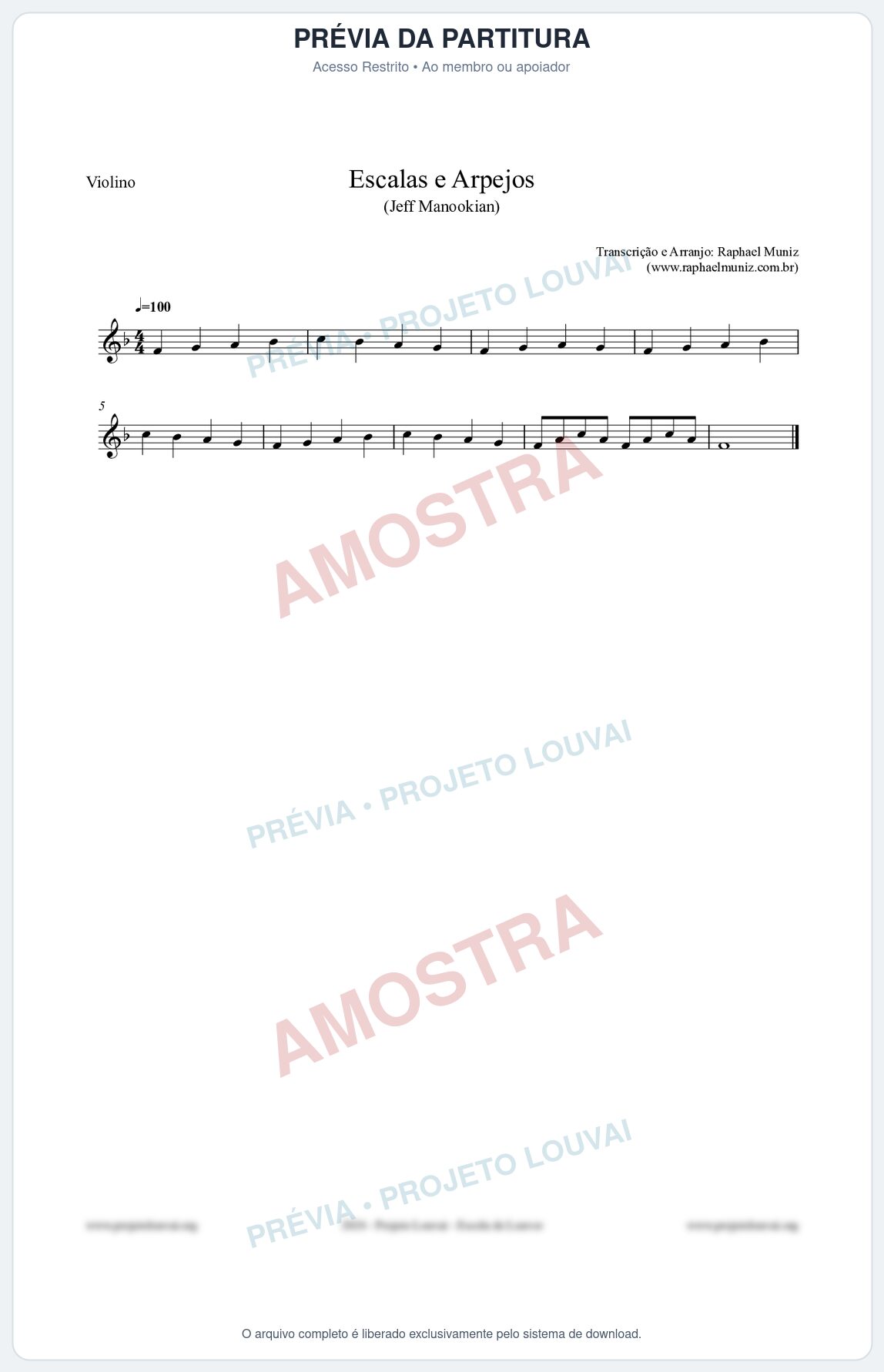 Prévia protegida da primeira página da partitura Partitura para Violino - Escalas e Arpejos - Jeff Manookian