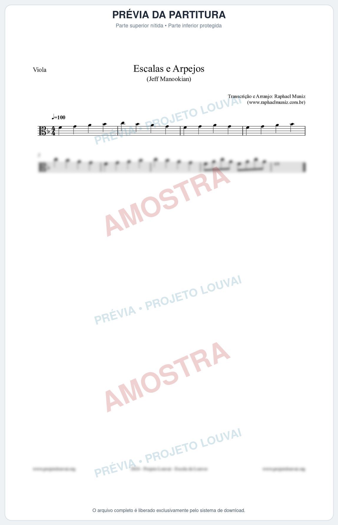 Prévia protegida da primeira página da partitura Partitura para Viola - Escalas e Arpejos - Jeff Manookian
